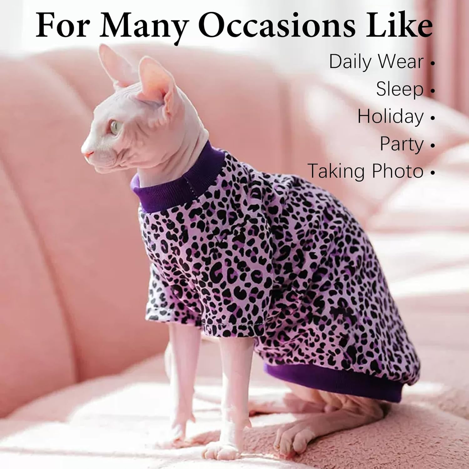 BRKURLEG Sphynx Hairless Cats Shirt Puppy Clothes Soft Cotton T-Shirts Cat Vest Pet Clothes, round Collar Vest Kitten Shirts, Cute Cats Pajamas(Purple, S) image number 2