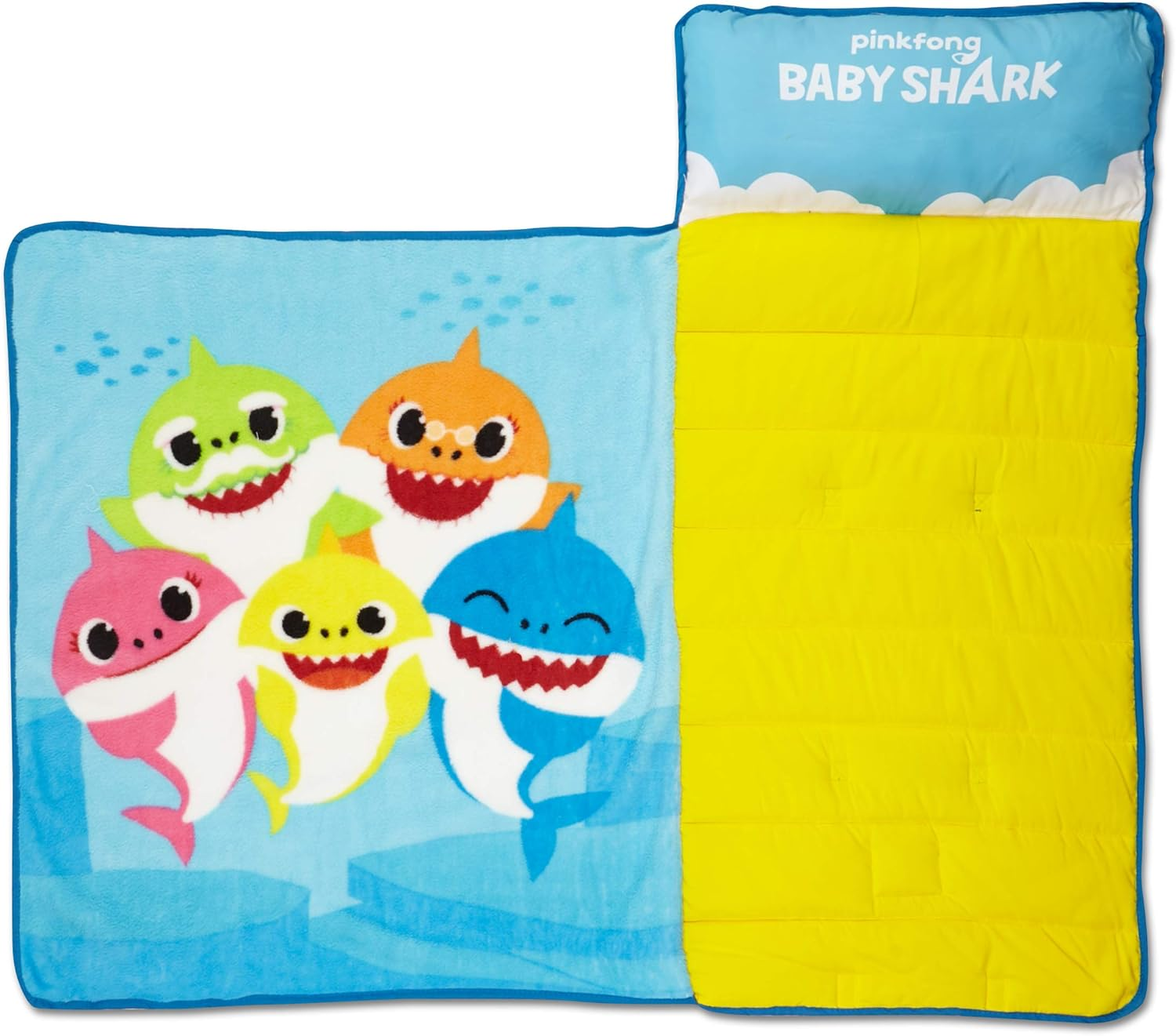 Baby Shark Toddler Nap Mat - Includes Pillow and Fleece Blanket &ndash; Great for Boys and Girls Napping at Daycare, Preschool, or Kindergarten - Fits Sleeping Toddlers and Young Children