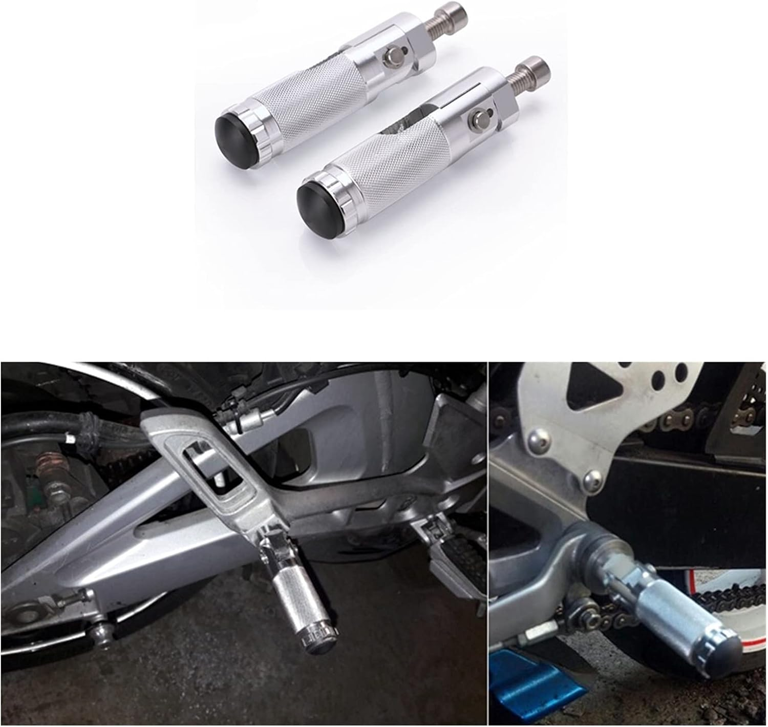 KANGYEBAIHUODIAN 2Pcs CNC Aluminum Universal Motorcycle Motor Bike Folding Footrests Footpegs Foot Rests Pegs Rear Pedals Set Parts Black Sliver (Color : Sliver)