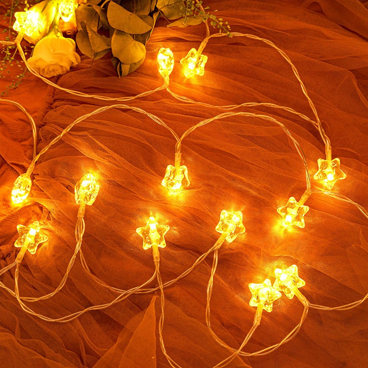 ENLACE LED Star Fairy Lights, 3 M 20 LED Star Fairy Lights, Battery Operated, Warm White Fairy Lights Stars for Christmas, Wedding, Party, Children'S Room, Bedroom Decoration image number 4