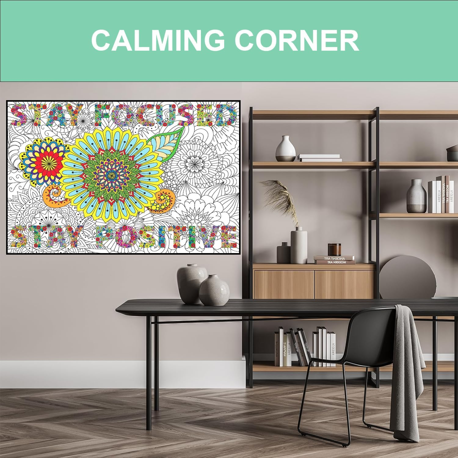 Large Coloring Posters for Adults and Kids - Giant Coloring Poster Motivational - Jumbo Wall Poster Coloring - Huge Adult Coloring Poster Size - Big Coloring Poster for Classroom Office Team Work - Flowers image number 6