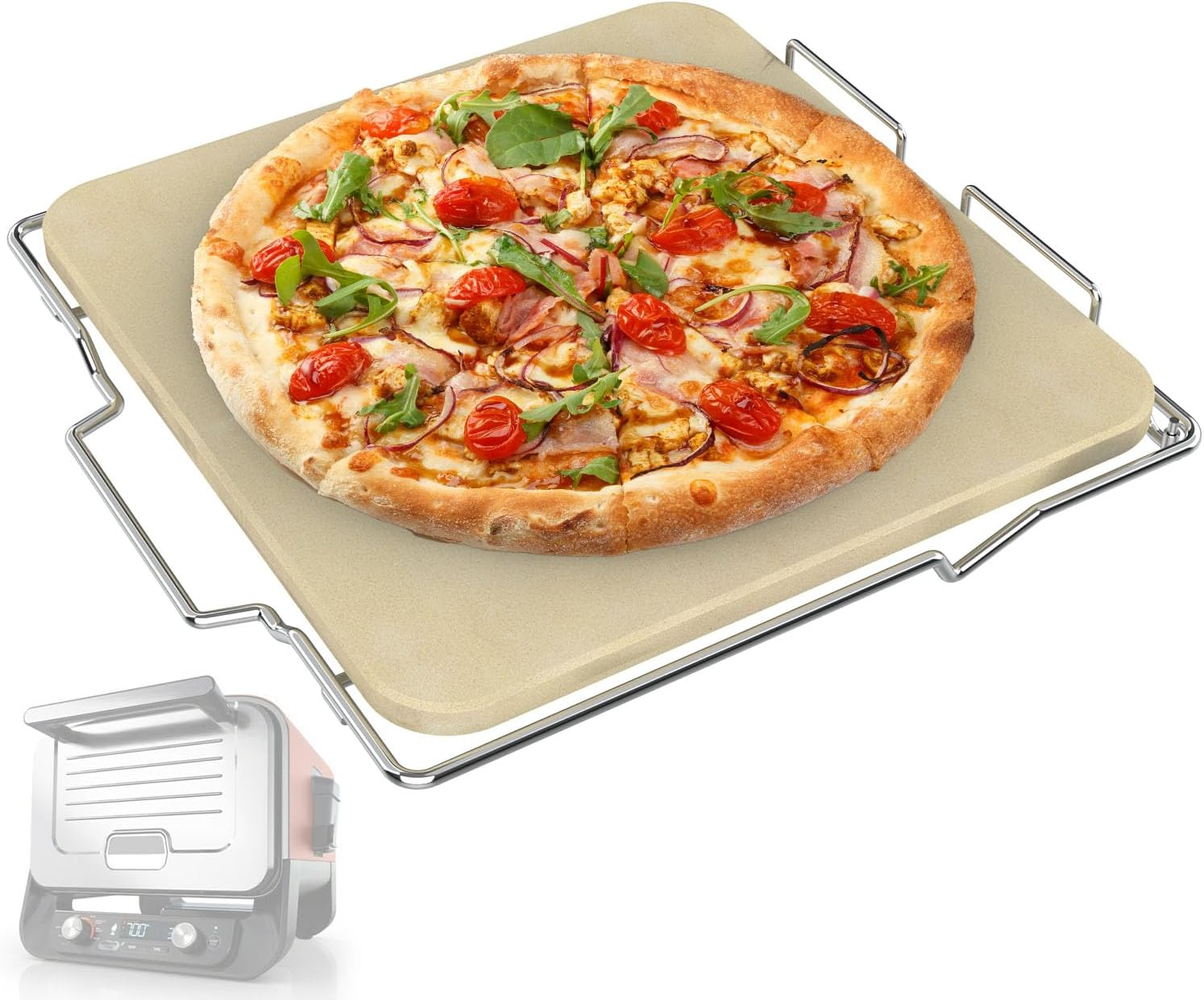 Pizza Stone with Stainless Steel Rack for Ninja Woodfire Outdoor Pizza Oven OO101, Thickened Durable Pizza Stone, Woodfire Pizza Oven Accessories for Ninja OO100 Series image number 2
