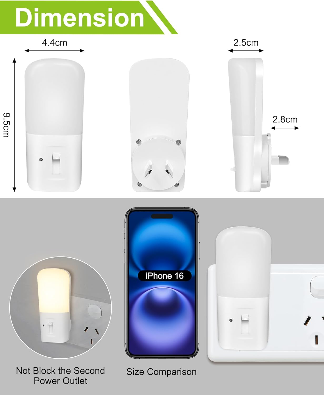 Wanyore Night Light, 2 Pack LED Night Lights Plug in with Dusk to Dawn Sensor, 0-80LM Warm White Adjustable Brightness, 3000K Kids Night Lamp for Bedroom, Bathroom, Laundry, Corridor, Hallway, Stair image number 4