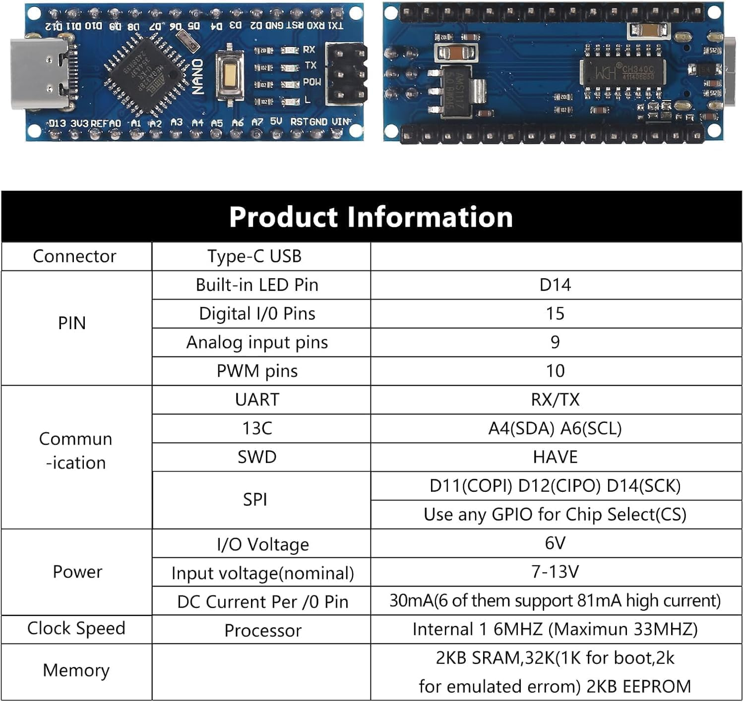 QCCAN 3PCS for Nano V3.0 ATMEGA328P Module CH340C Chip 5V 16Mhz Mini USB Micro-Controller Board with 3PCS Mini USB Cable Compatible with Arduino