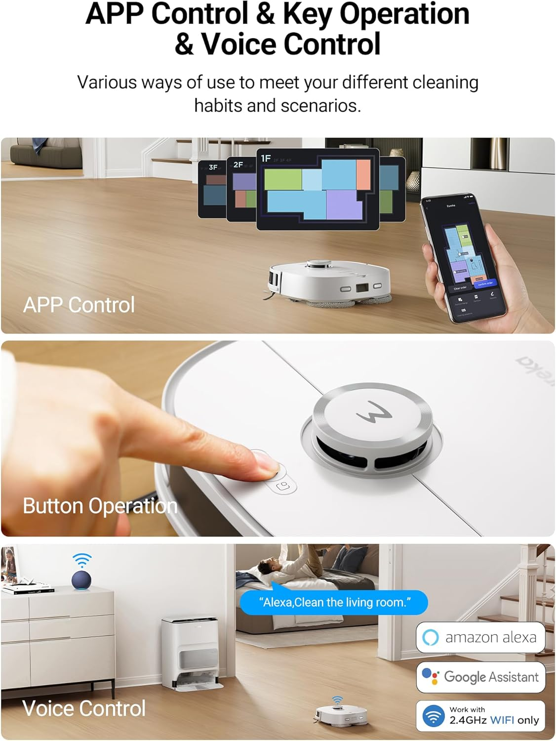 Eureka J12 Ultra Robot Vacuum Cleaner and Mop, Auto Clean and Auto Empty, 5000PA Suction, 3D Dual Laser+Ai Obstacle Detection, Dual Spinning Mops, Self-Washing and Self-Drying, Work with Alexa, White