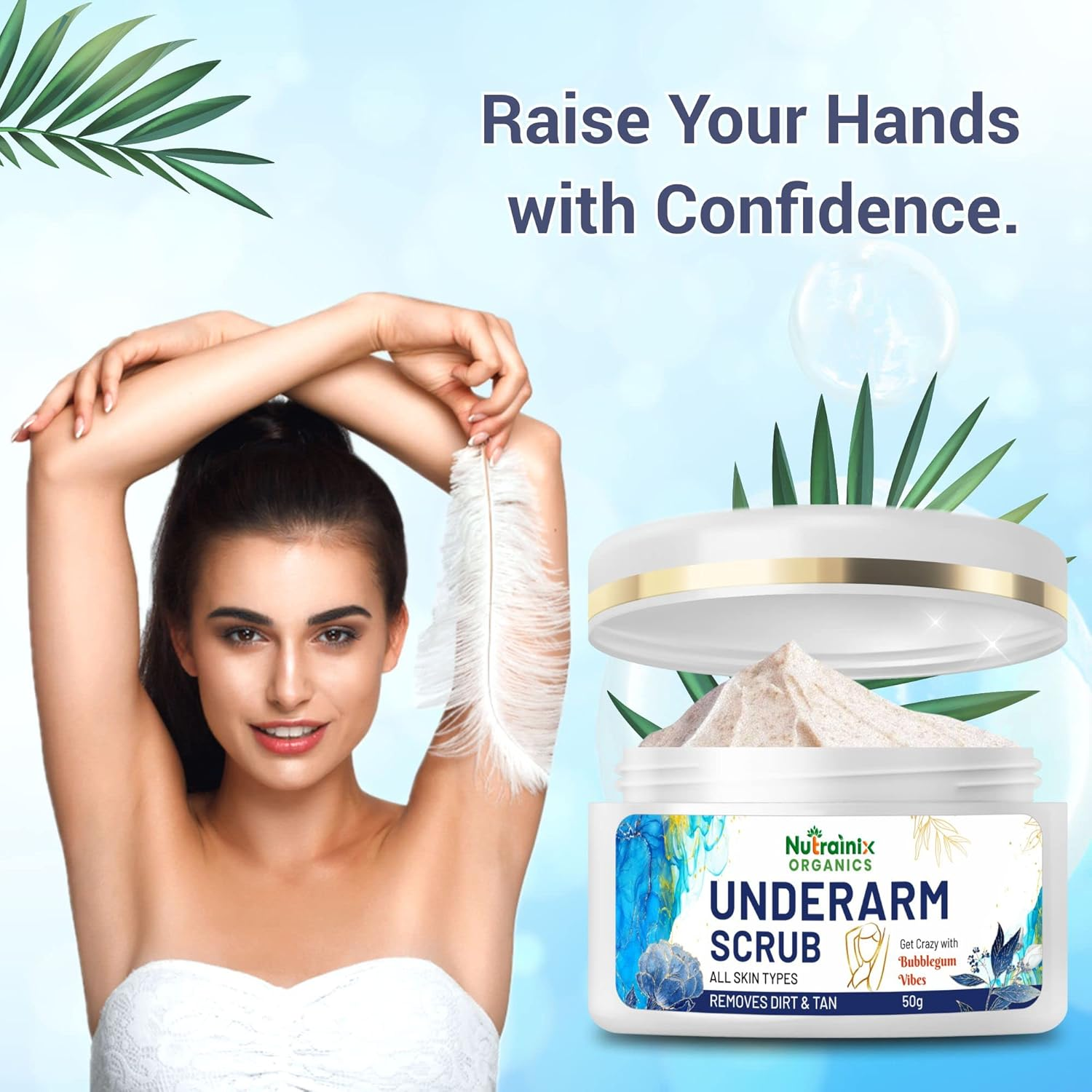 Nutrainix Organics Underarm Scrub for Bikini Area, Neck, Hip, Thigh, Intimate Area, Elbow | Intense Dark Spot Removal | Keep Your Underarms Clean and Remove Tanning - Suitable for All Skin Types - 50G