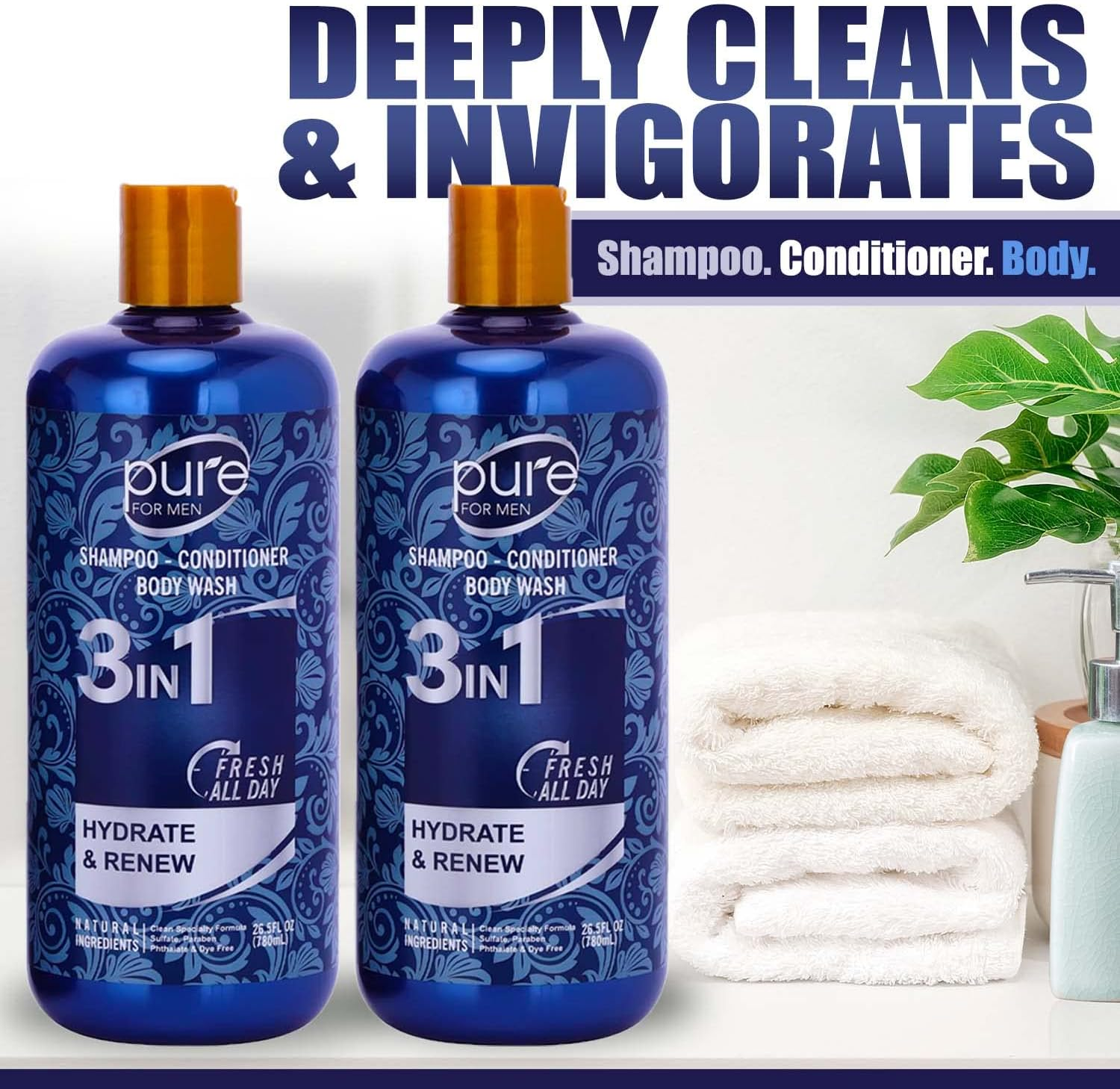 3-In-1 Men'S Shower Gel, Shampoo and Face Wash - Paraben & Sulfate Free, Keeps You Fresh All Day! 2 Pack. image number 4