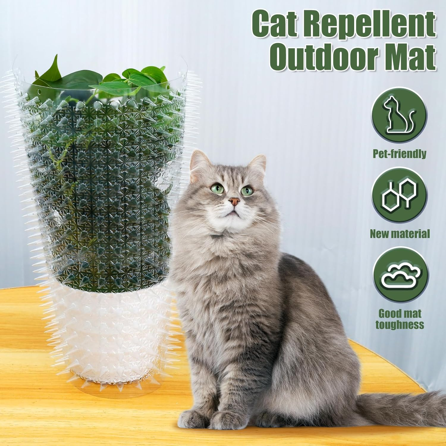 10Pcs Pet Repellent Mat-Anti Cat Mat-Cat Scat Mat with Spikes-Indoor Cat Scat Mat-Spike Mats-Outdoor Cat Scat Mat-Clear Scat Mat Cat Spike Mat Cuttable Scat Mat for Sofa Door Balcony Patio 13&times;16 Inch image number 4