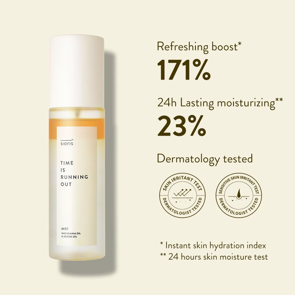 Sioris Time Is Running Out Mist (Organic, Vegan), Glass Skin Face Mist for Sensitive Skin, Jojoba Oil for Moisture Lock, Enriched Citrus Water Rejuvenates Glass Veil Finish image number 5