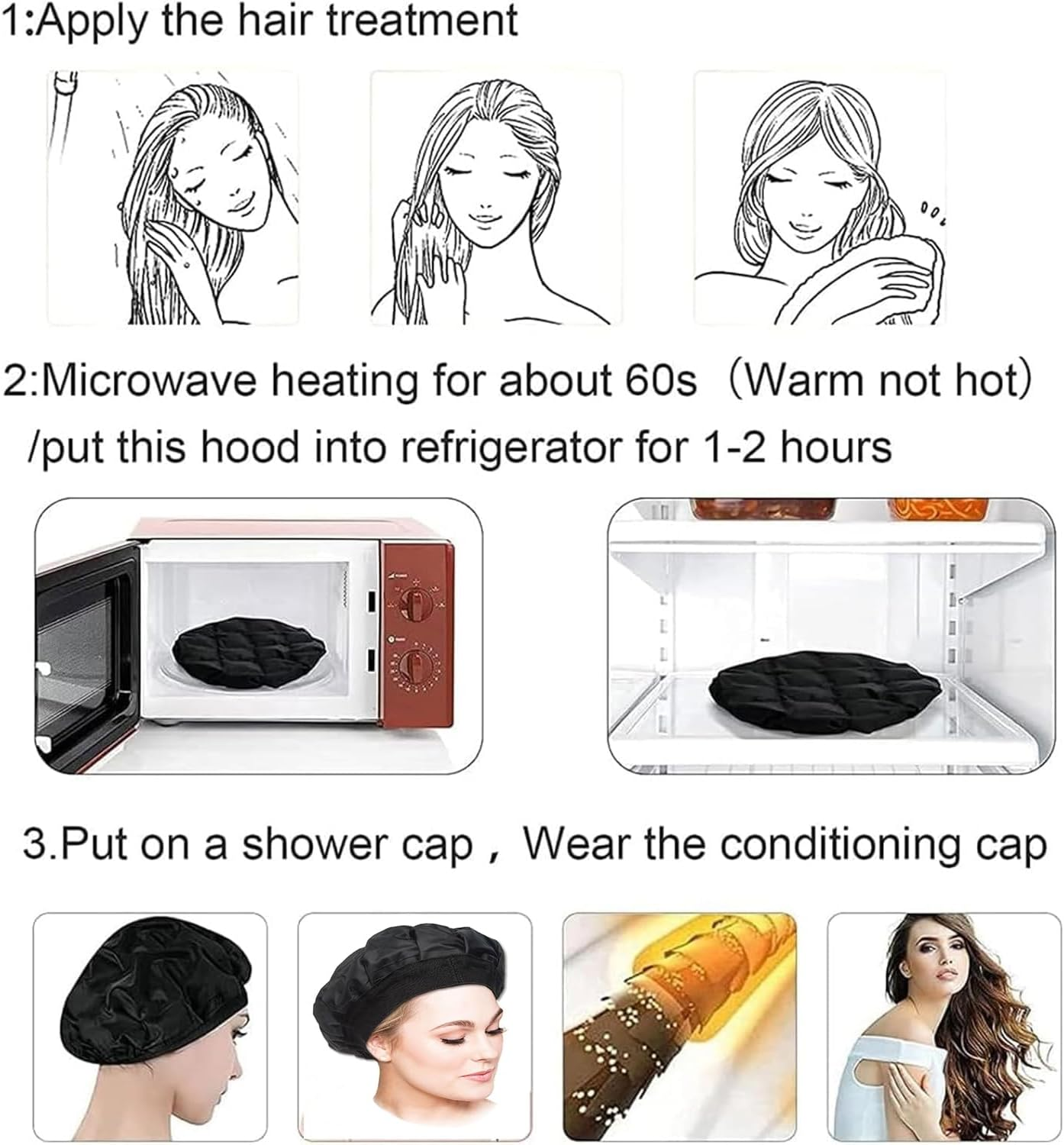 Yharnamite Deep Conditioning Heat Cap, Microwavable Heat Bonnet, Cordless Deep Conditioning Cap, Cordless Portable Cap for Natural Curly Textured Hair Care, Drying, Styling, Curling (Black) - Pink image number 7