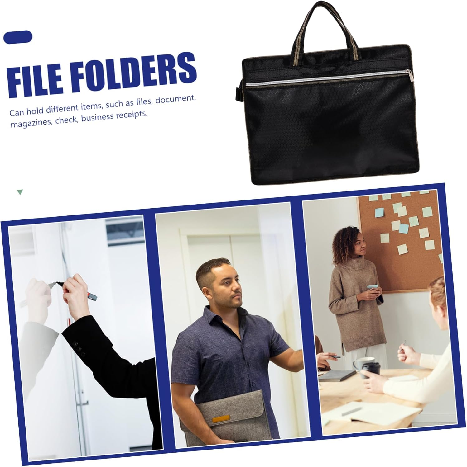 ARTIBETTER Oxford Cloth File Pouch A4 Size Double Zipper Canvas Document Organizer Portable File Bag for Office and School Filing Storage image number 2