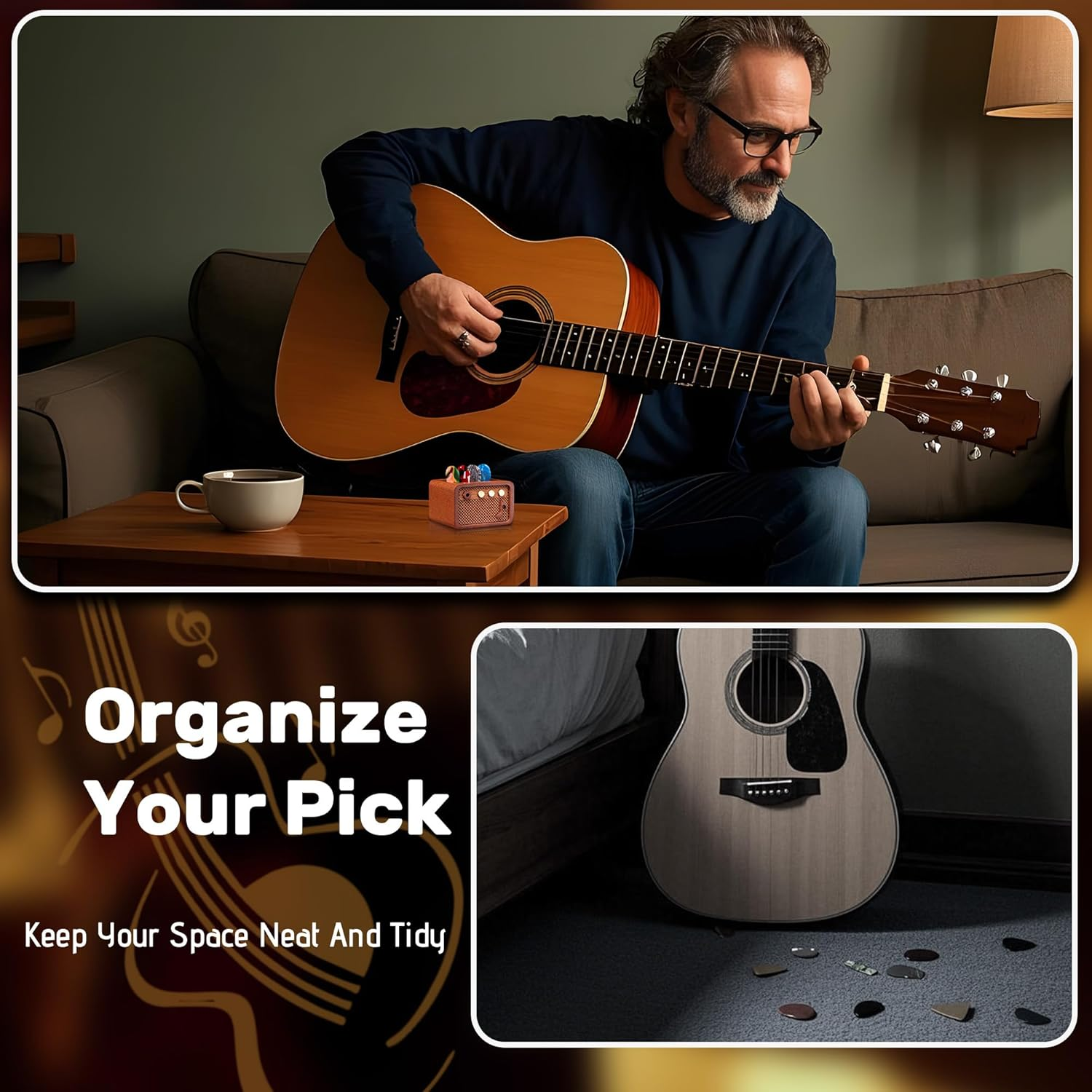 Guitar Accessories, Sapele Wood Electric Guitar Amp Shaped Guitar Pick Holder, Guitar Players Guitarists for Picks Storage and Display image number 6