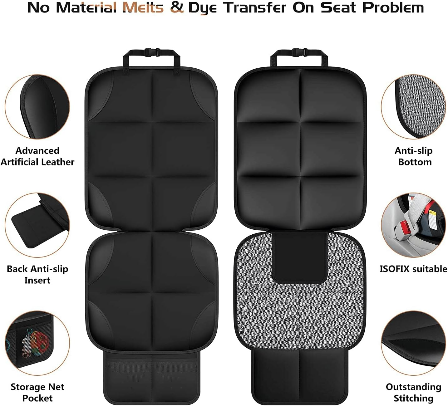 Car Seat Protector for Kids, Waterproof and Non-Slip Car Seat Protector with Storage Pockets, Baby Travel Kick Mats & Front/Back Seat Cover Set for Baby and Pet (Black)