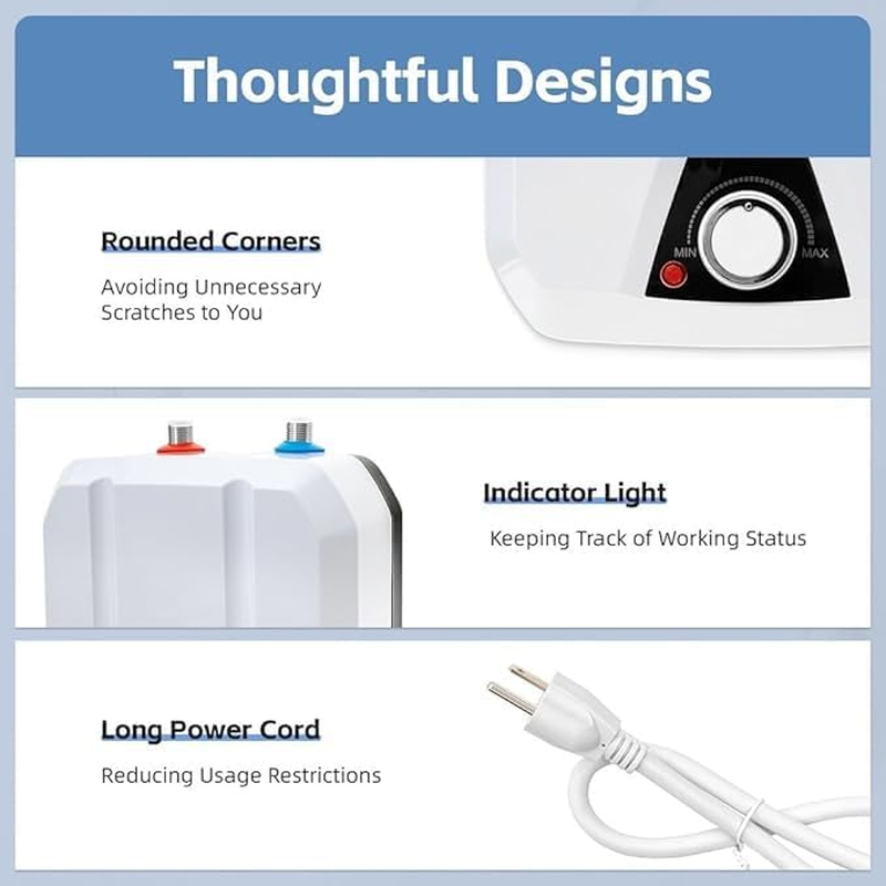 1.5Kw Small under Sink Tank 2.26Gallon Water Heater Hot Storage,Mini Instant Electric RV TR Trailer Kitchen Compact Point-Of-Use image number 5