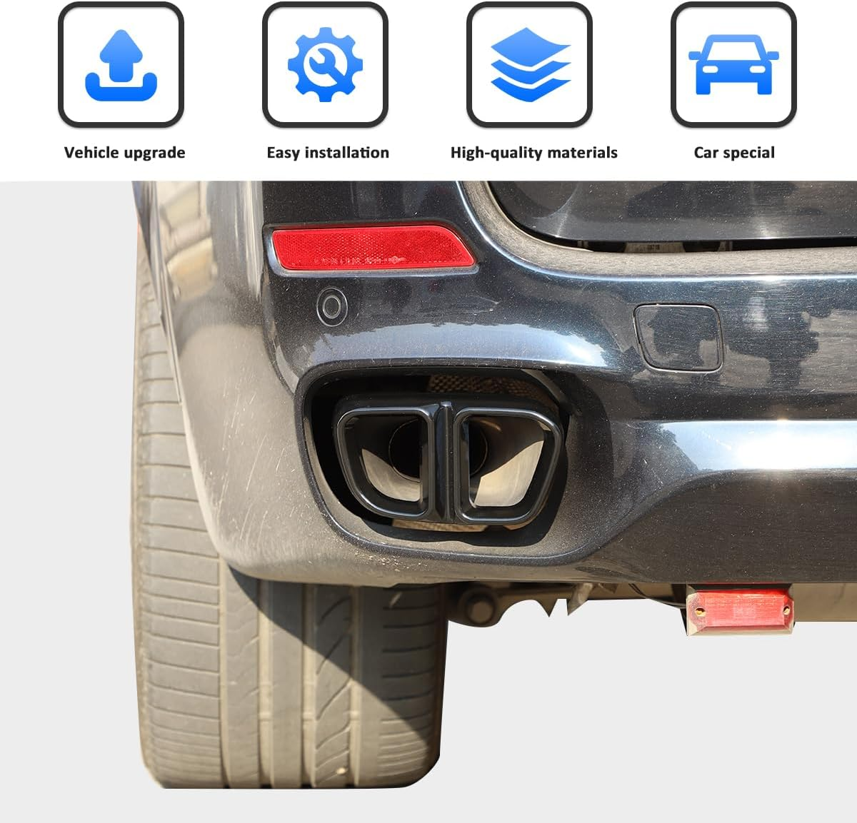 Aluminum Alloy Exterior Accessories Exhaust Muffler Tail Pipe Trim Cover for BMW X5 F15 X6 F16 2014-2019(Suitable for M Sports Version) (Bright Black) image number 1