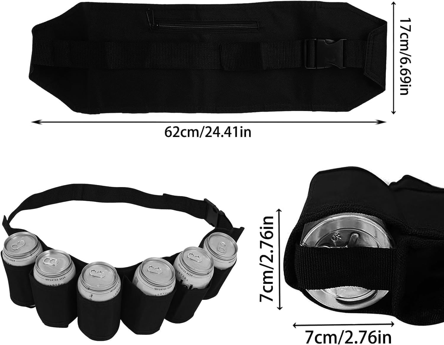 2Pcs 6 Cans Beer Belt Portable Drinker Beer Soda Can Belts,Portable Beer Holder Belt Holds 6 Cans,Portable 6 Cans Drink Soda Can Waist Belt Holder,6 Cans Beer Soda Can Holster Belt Beer Waist Pack image number 5