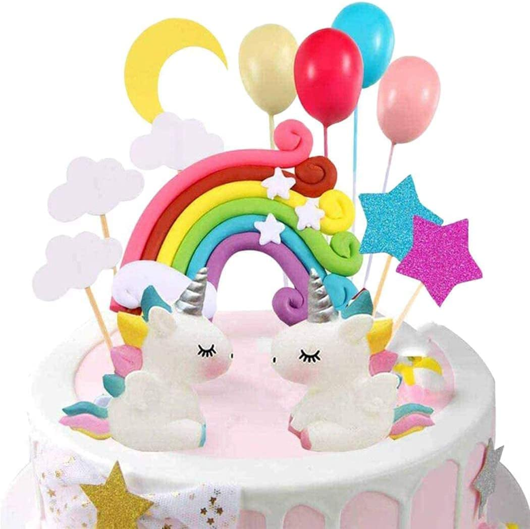 15 Pcs Unicorn Cake Toppers Cloud Rainbow Star Balloon Cupcake Topper Kit Cake Decorations Stand up Wafer for Girls Women'S Birthday Wedding Baby Shower Unicorn Party Decorations image number 3