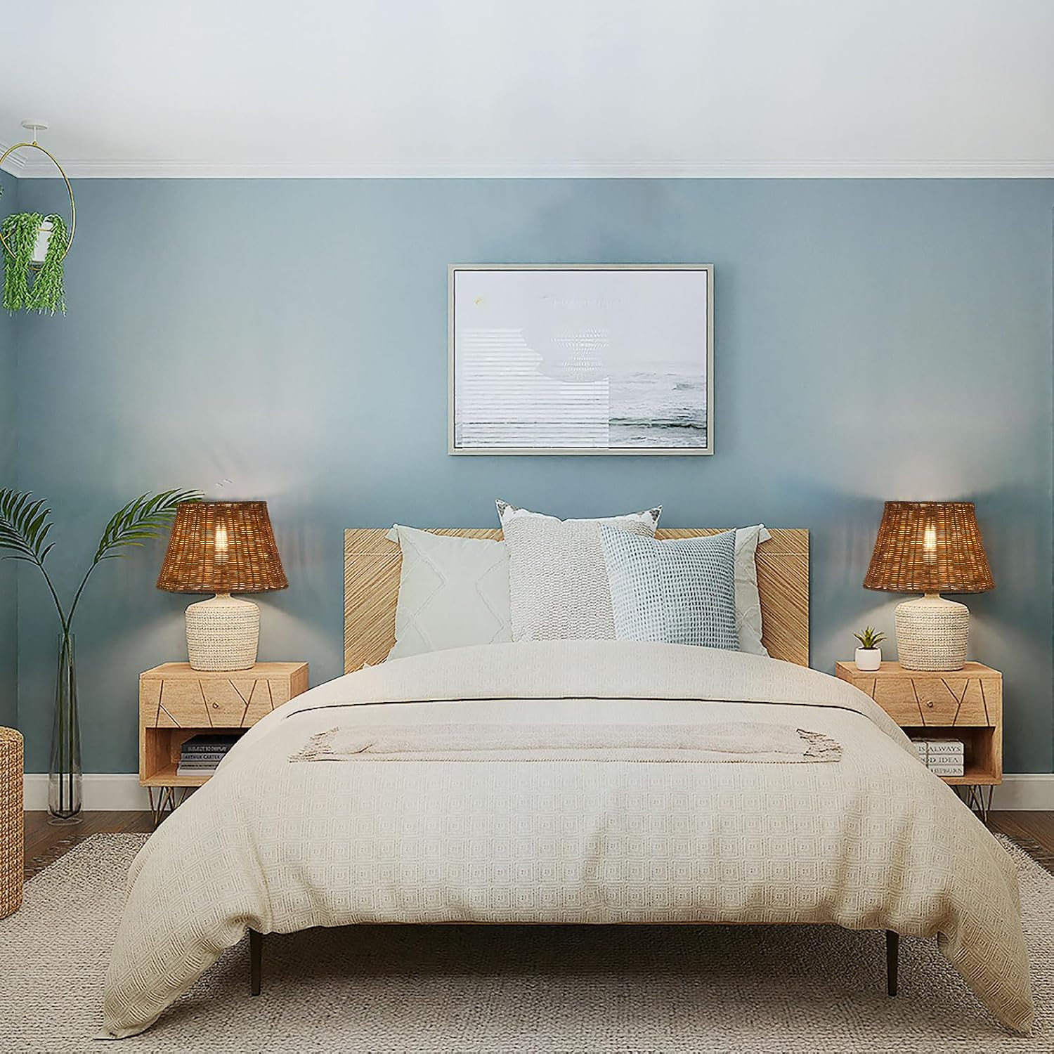 Osasy Rattan Lampshade, Hand Woven Tapered Shape, Versatile Use for Ceiling, Hanging, Wall and Table Lamps (2, Deep Coffee)