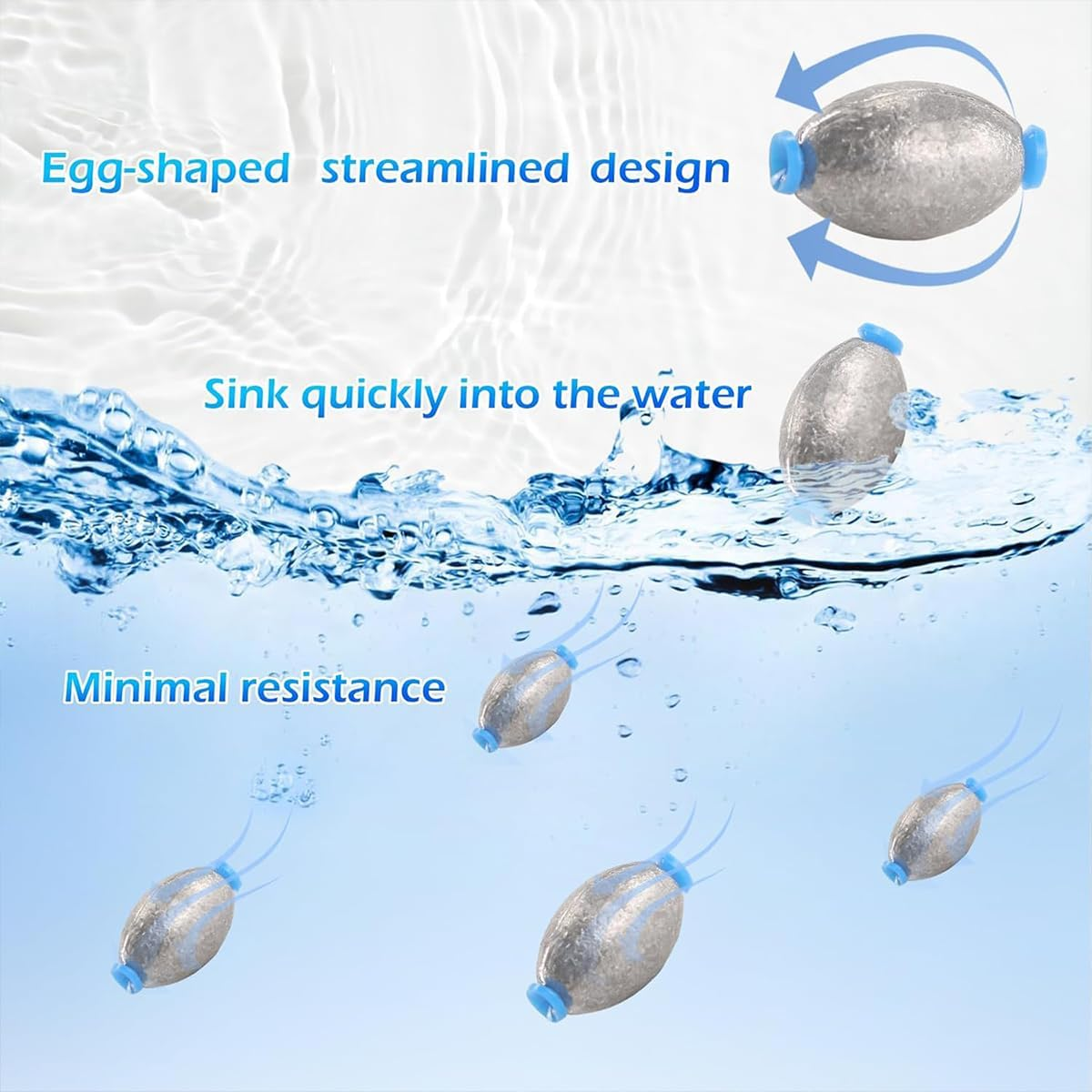 AIMALL 35 PCS Egg-Shaped Plastic Lead Pendant - 1.2Mm Aperture, Smooth Core Groove, Quick Sink Design, Durable Fishing Gear for Sea Rod and Raft Fishing image number 6