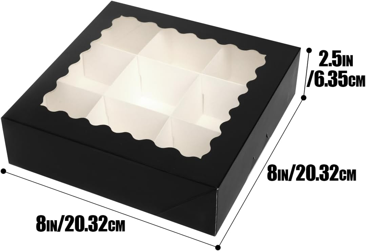 Qiqee Black 12Pcs Bakery Box with Window 20.32X20.32X6.35Cm Donut Pie Boxes Pastry Box(8X8X2.5 Inch,Auto-Pop Up) image number 3