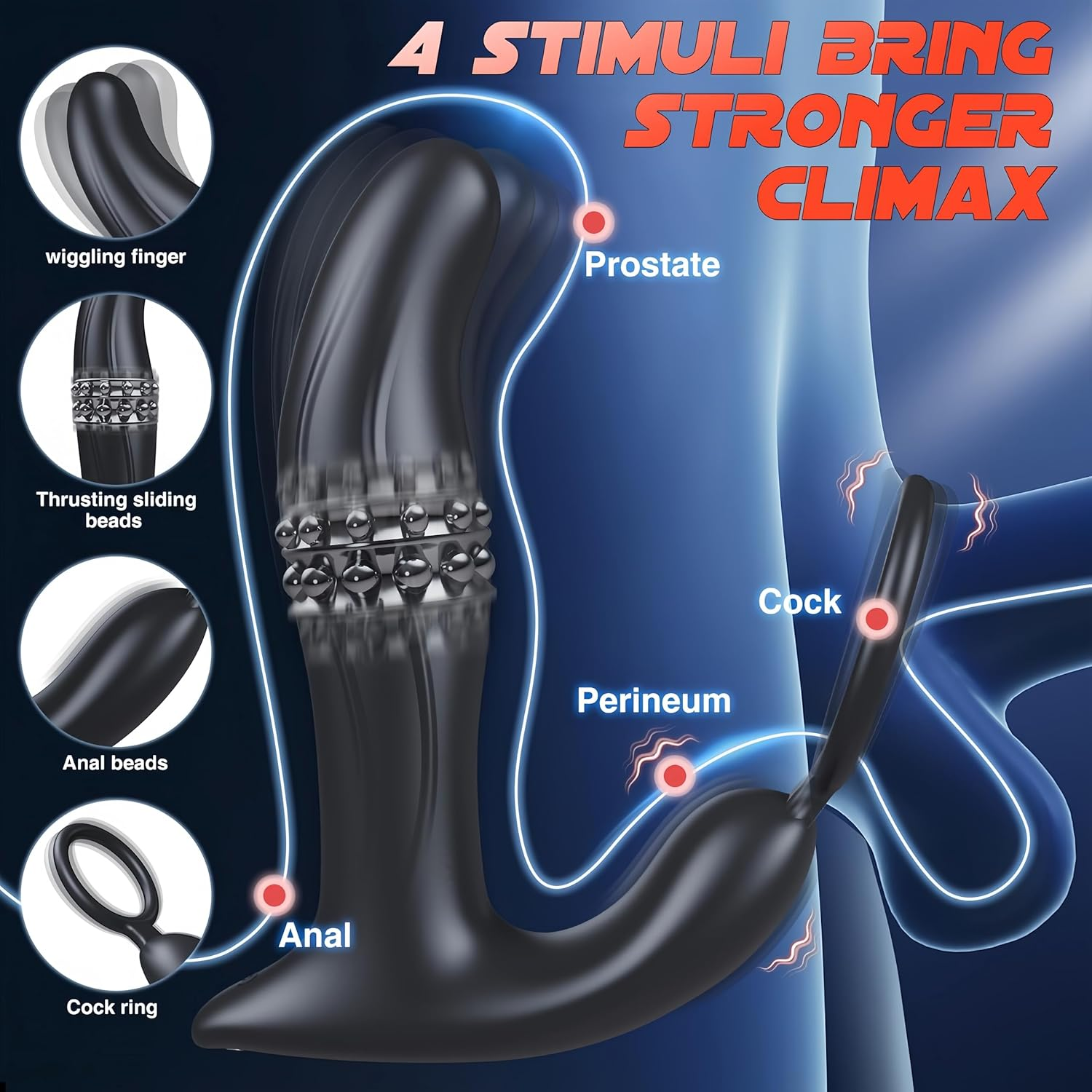 Funflick 5-In-1 Prostate Massager Anal Vibrator Cock Ring, 10 Wiggling & Thrusting & Vibrating Modes Adult Toys, BDSM Remote Control Butt Plug Sex Toys for Men, Lifelike Silicone Dildo Anal Beads Enema Products, Strap on Sexual Wellness Products for Anal Stimulation and Improve Sexual Endurance image number 4