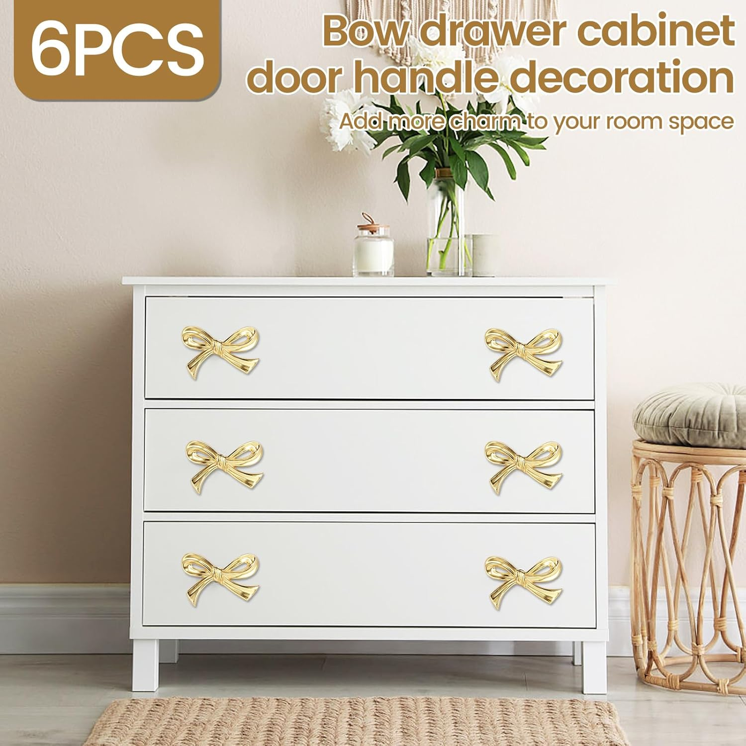 Djapwpx-Bow Drawer Knobs, Solid Brass Bow Cabinet Knob, Compact Bow Drawer Pulls, Decorative Bow Cabinet Pulls, Elegant Bow Cabinet Handle, Beautiful Bow Furniture Knobs for Home (6) - 4 image number 2