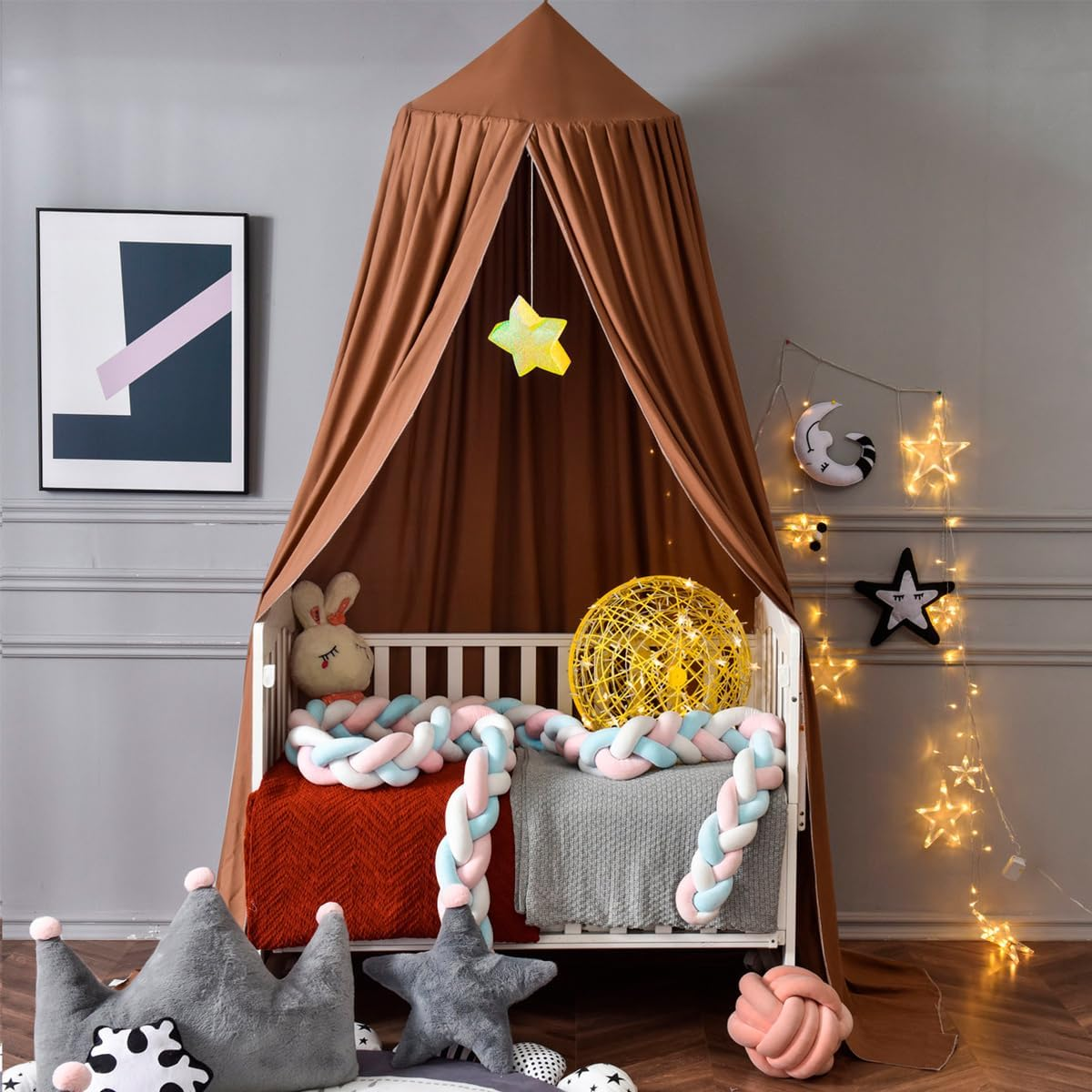 Kids Bed Canopy, Princess round Dome Canopies for Girls & Adults Mosquito Net for Nursery Baby Crib Child Bed Cotton Hanging Bedding Drapes for Reading Nook Hideaway Castle Game Play Room Decor