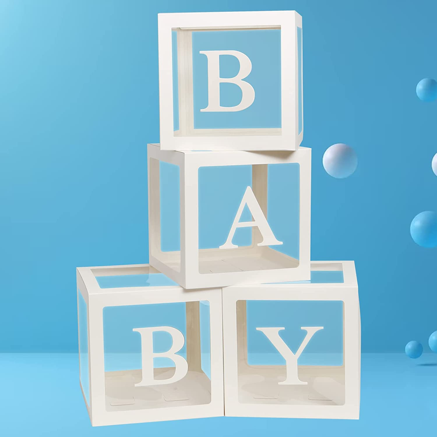 YALLOVE Baby Boxes for 1St Birthday, ONE Letters for Baby Shower Decoration, White Transparent Balloon Gift Box