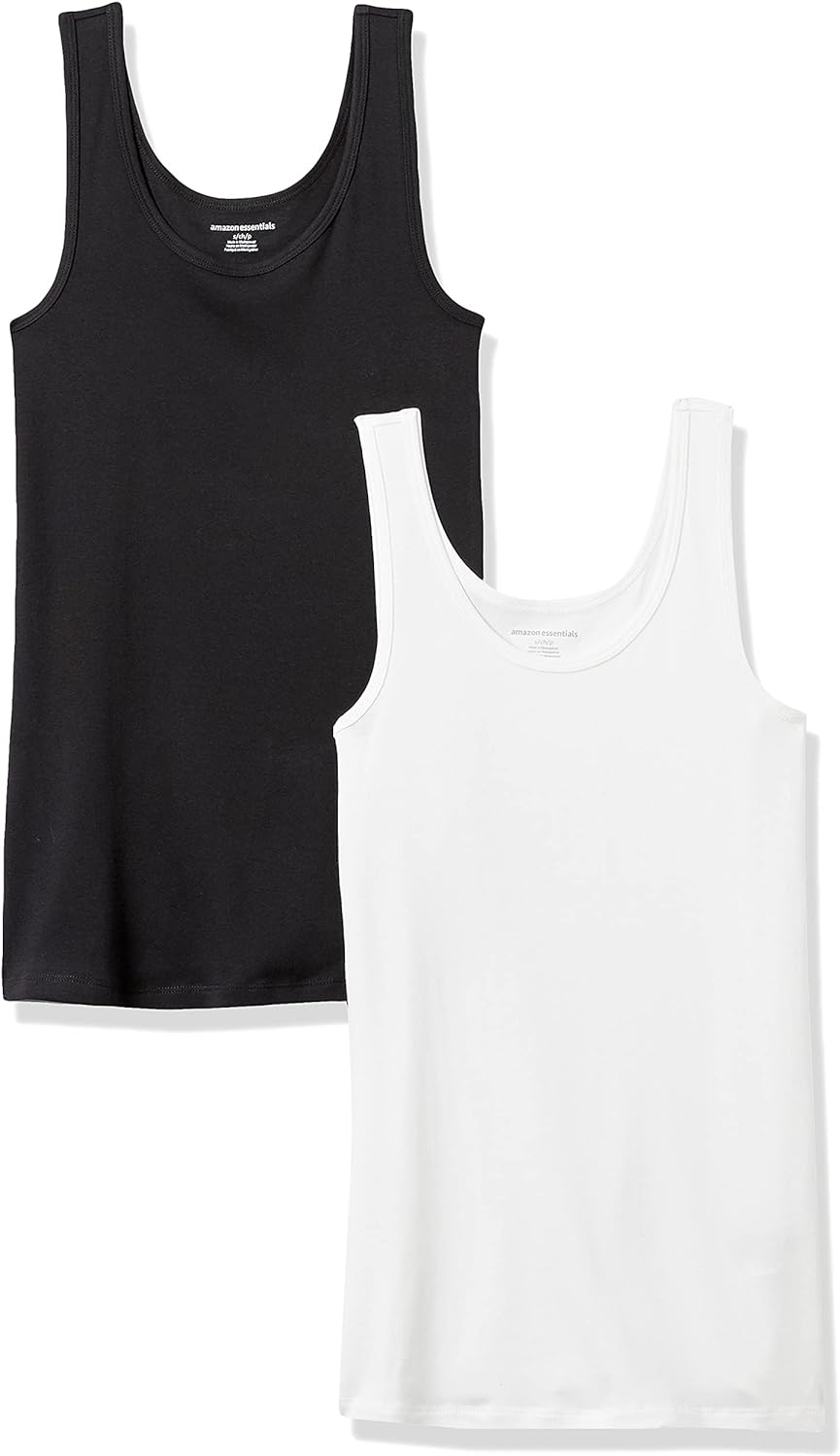 Amazon Essentials Women'S Slim-Fit Tank, Pack of 2, Black/White, Small image number 4
