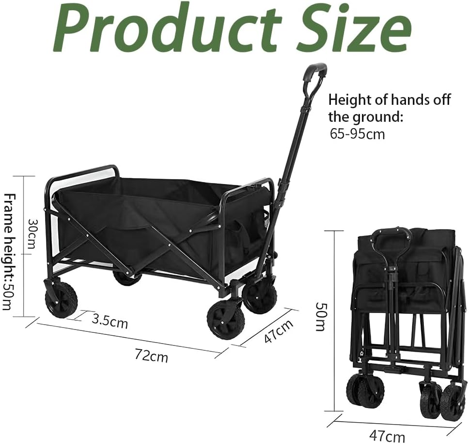 Collapsible Camping Cart with 360 Degree Swivel Wheels & Adjustable Handle, Heavy Duty Utility Wagon, Collapsible Wagon Cart, Folding Trolley Swivel Wheels Transport Cart, 150Kg Weight Capacity image number 5