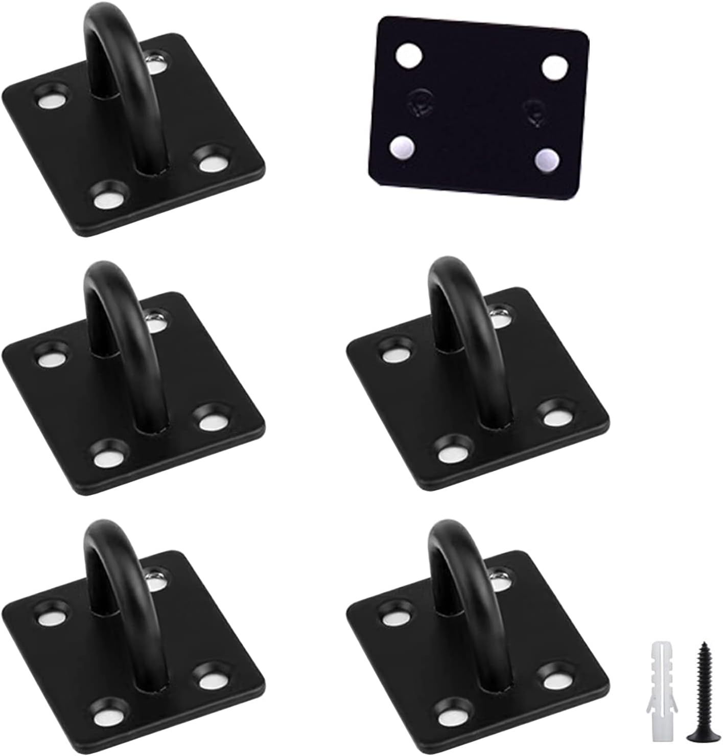 Ymaiss 6 Packs Square Stainless Steel Pad Eye Plate Hooks Strong Eye Plate U Hook Heavy Duty Ceiling Hooks Screw in U Hook Staple Hook Loop for Indoor and Outdoor Swing Suspension Black image number 3
