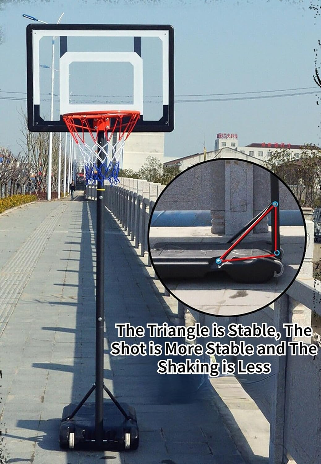 GROZY Portable Basketball Hoop Stand System 2.1M Height Adjustable Net Ring 38" Frame,Basketball Frame Net Set Professional Outdoor Basketball Stand with Wheels for Adults Adjustable High 1.55M-2.1M image number 2