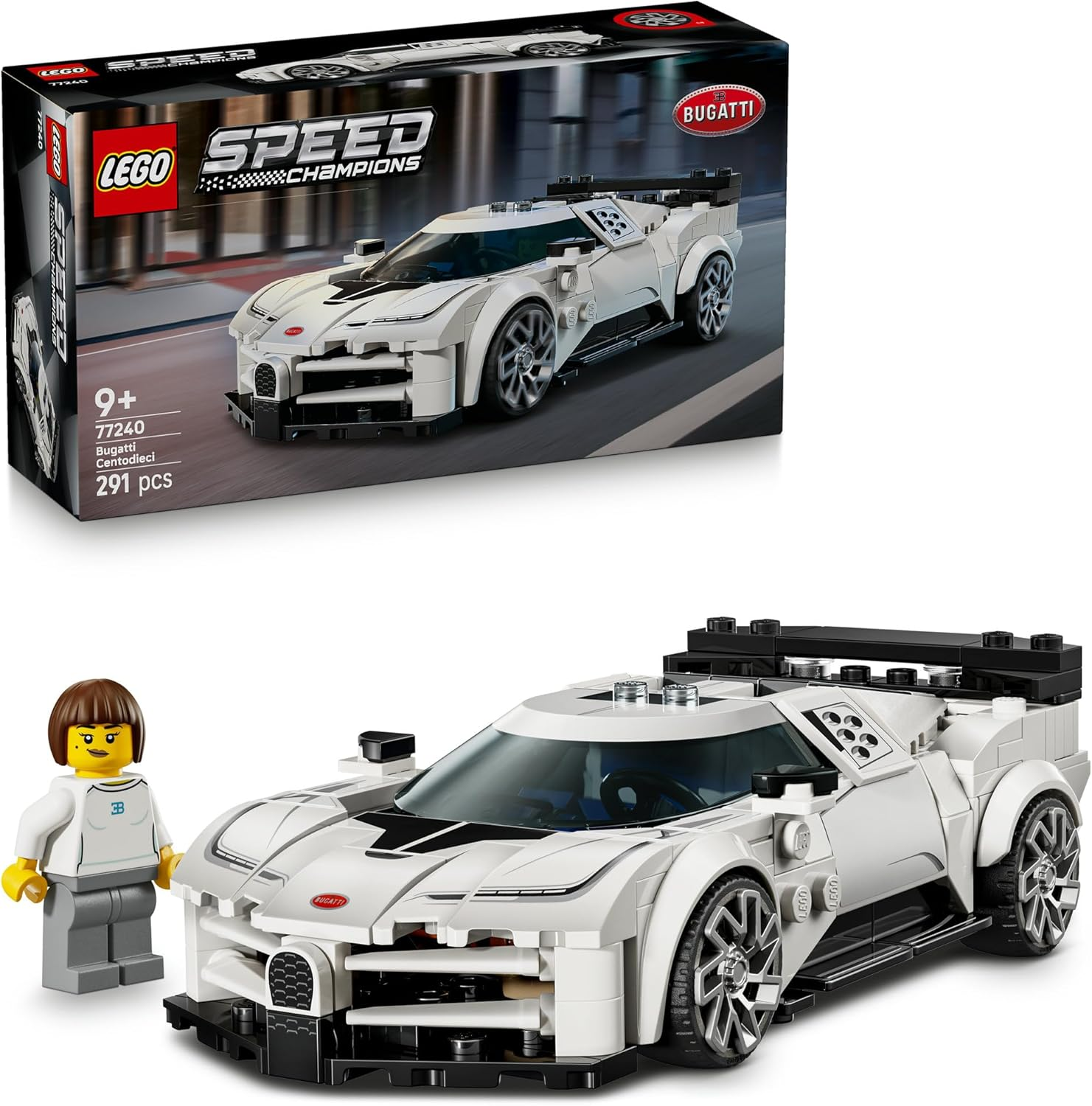 LEGO&reg; Speed Champions Bugatti Centodieci Hyper Sports Car 77240 Toy for Boys and Girls, Model Kit, Vehicle Building Set, Playset with 1 Collectible Minifigure, Toy for Kids Aged 9 and Over image number 1