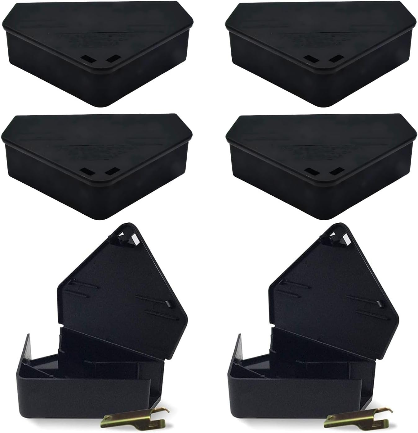 Mouse Bait Station with Keys - Child and Pet Safe Tamper Resistant Corner Unit Mini Rodent Trap Bait Stations - Indoor Outdoor Use (6 Pack, 2 Keys - Black)