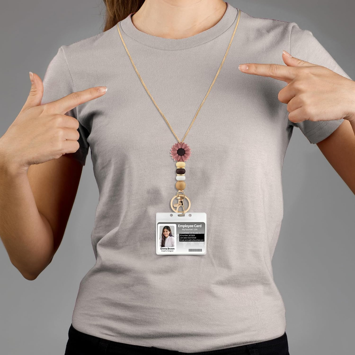 Flower Teacher Lanyards ID Badge and Key Chain, Cute Silicone Beads Lanyard for Women Nurse Work Student