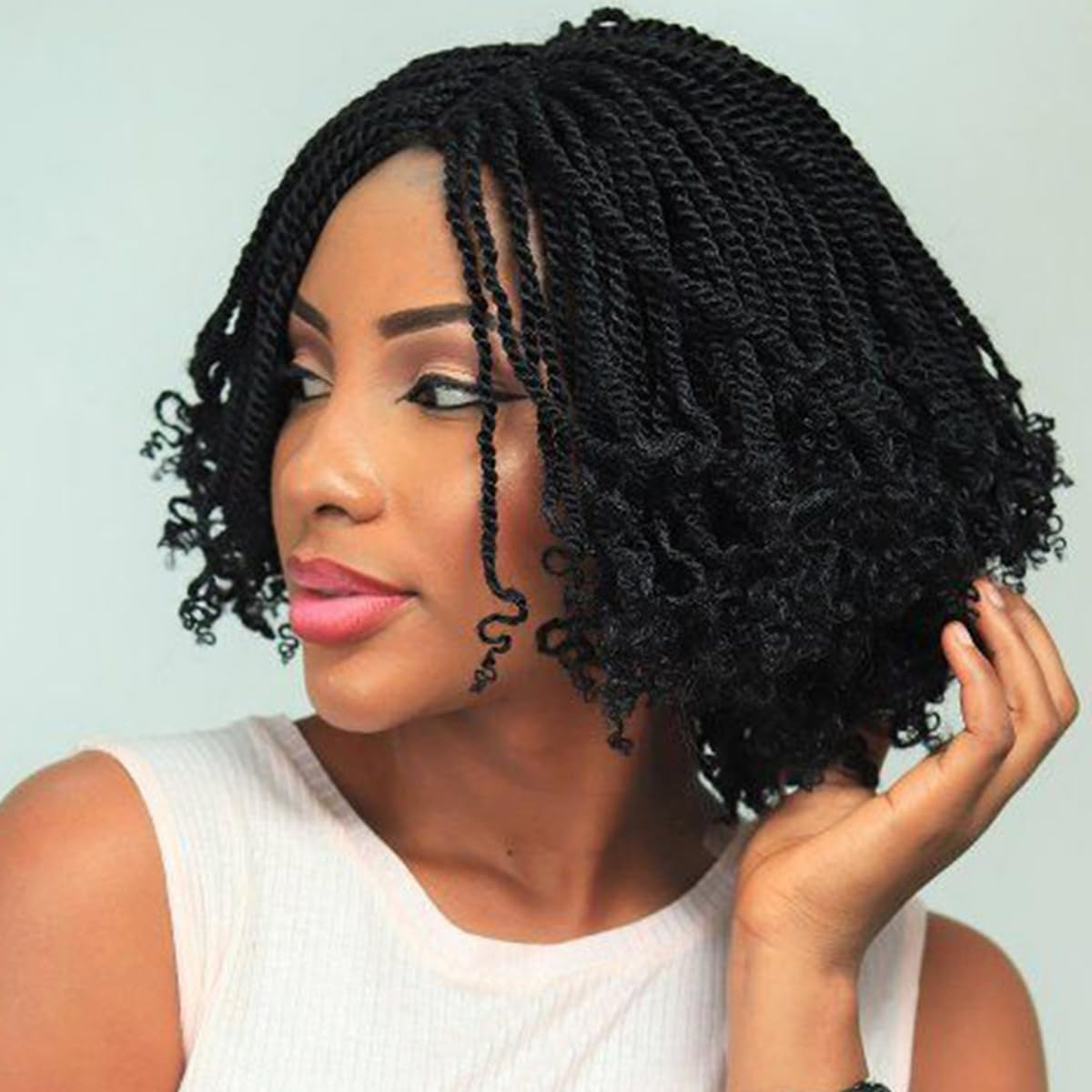 Mscat 14 Inch Wavy Senegalese Twist Crochet Hair, 8 Pack Synthetic Short Pre Looped Kids Crochet Braids with Curly Ends, Pre Twisted Small Havana Twist Braiding Hair for Black Women 1B#