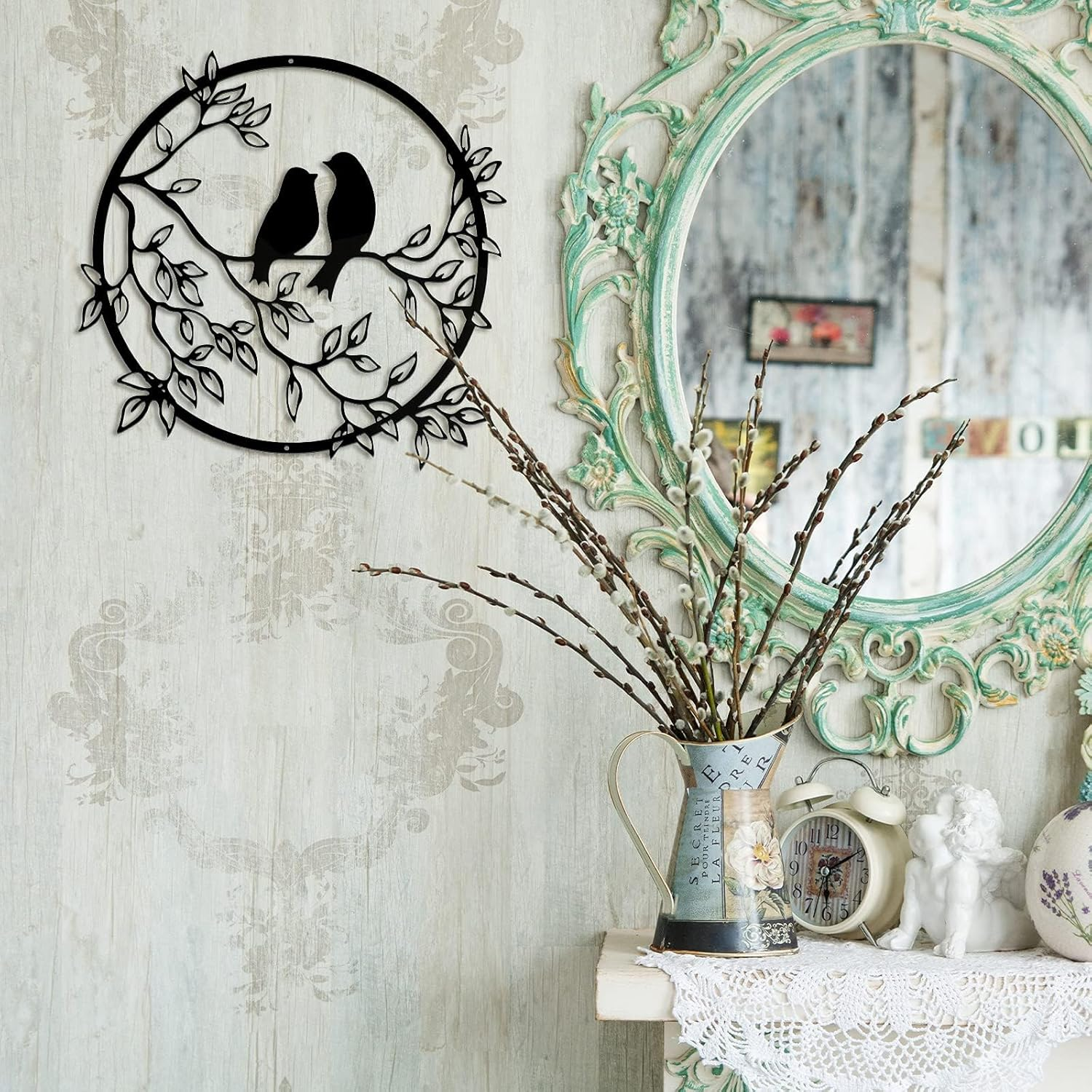 Metal Wall Art, Bird on Tree Branch, Metal Bird Wall Silhouette Bird Wall Art Decor for Living Room Garden Bedroom Office Home Wall Housewarming Party Decor (Black) image number 5