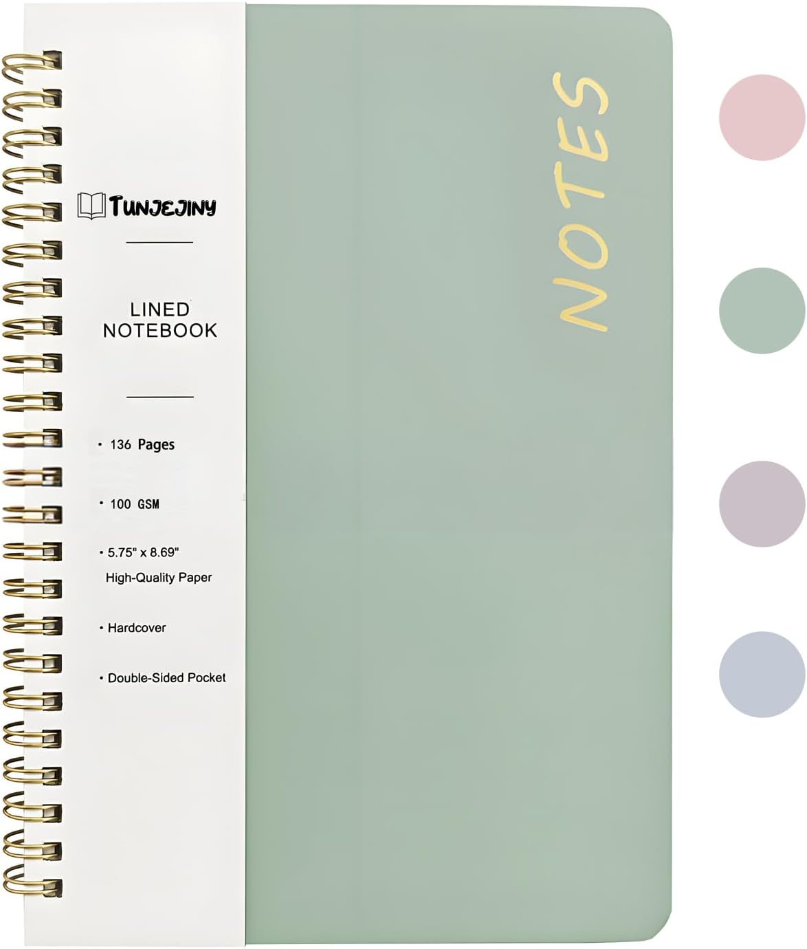 TUNJEJINY Lined Spiral Journal Notebook, A5 College Ruled Journals for Women Men, 100 GSM College Ruled Notebooks for Writing Note Taking and Office School Supplies 6.1" X 8.47" 136 Pages (Green)