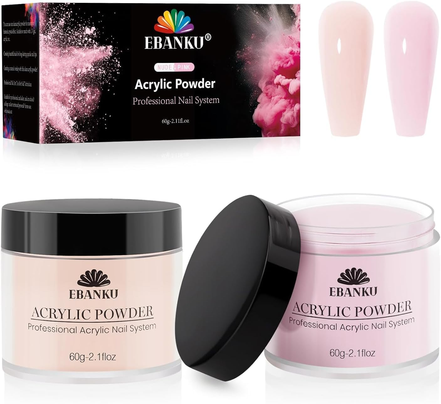 Kalolary Nude Pink Acrylic Powder, 2 * 60G/2.1Oz Acrylic Powder Large Capacity Professional Acrylic Nail Powder for Nail Acrylic Extension, Nail Carving, Long-Lasting, No Nail Lamp Needed image number 1