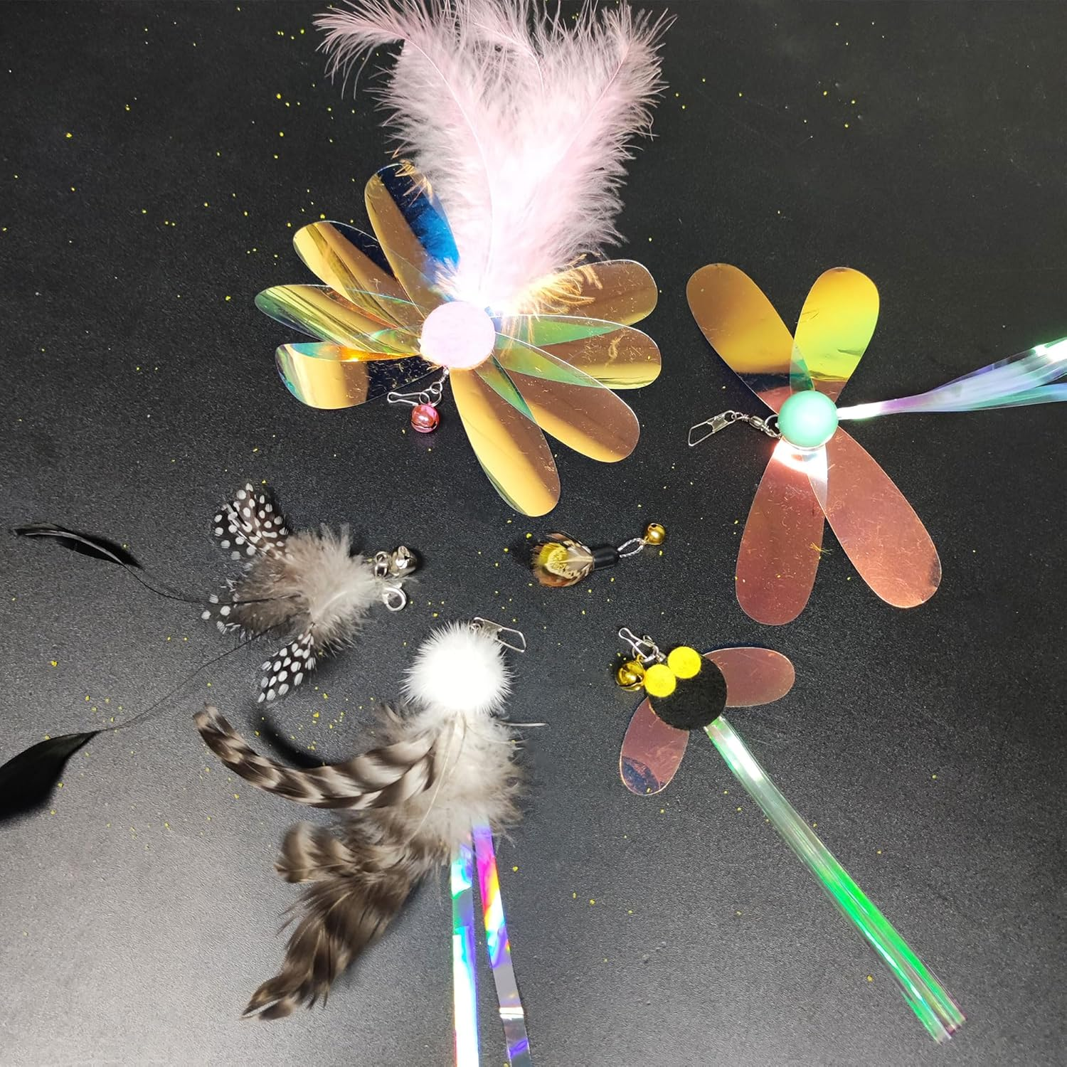 Hayaww Pack of 6 Cat Angel Replacement Pendants Cat Toy Feather Cat Feather Toys Replacement Interactive Cat Toy Interactive Cat Fishing Replacement Feathers with Pendant Feather Bell (A) image number 5