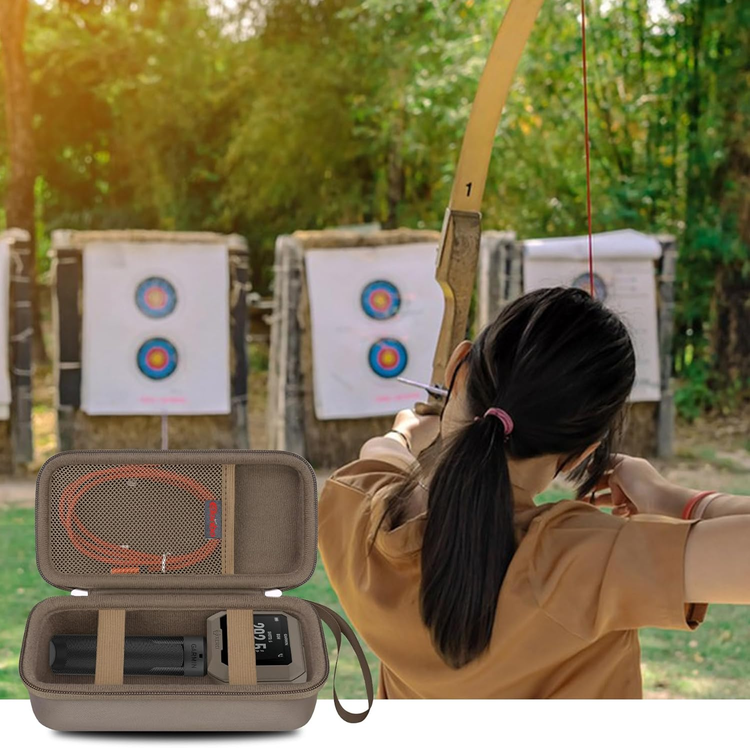 Elonbo Hard Carrying Case for Garmin Xero C1 Pro Chronograph, Garmin Xero C1 Pro Ballistic Precision Chronograph Cover, Range Shooting Chronograph Travel Bag, Pocket Fits Charging, Brown - Z-Black+Black image number 2