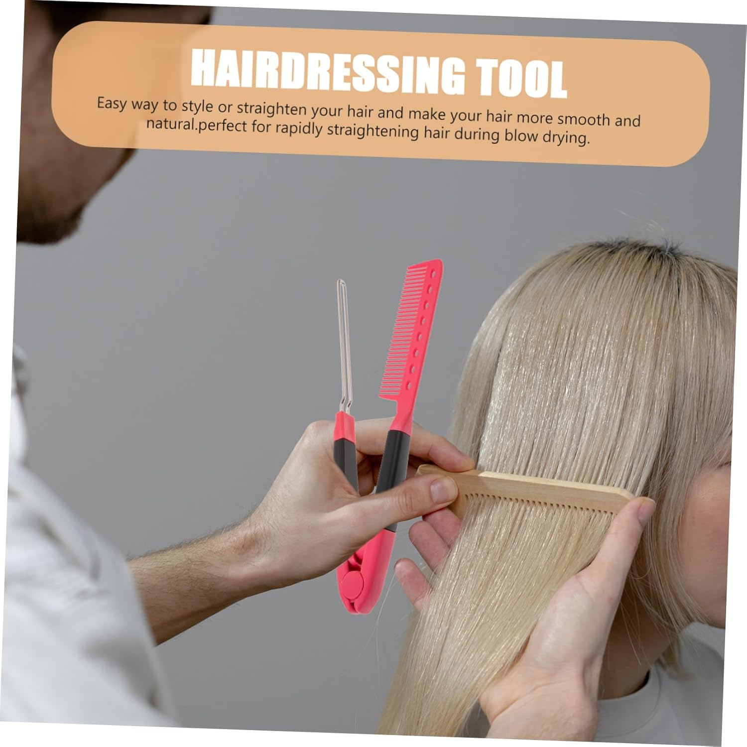 GANAZONO Professional Hair Straightener Comb Shaped Salon Styling Tool for Women Smooth Close Teeth Design for Hair Portable Elegant Rose Red for Home and Travel Use image number 1