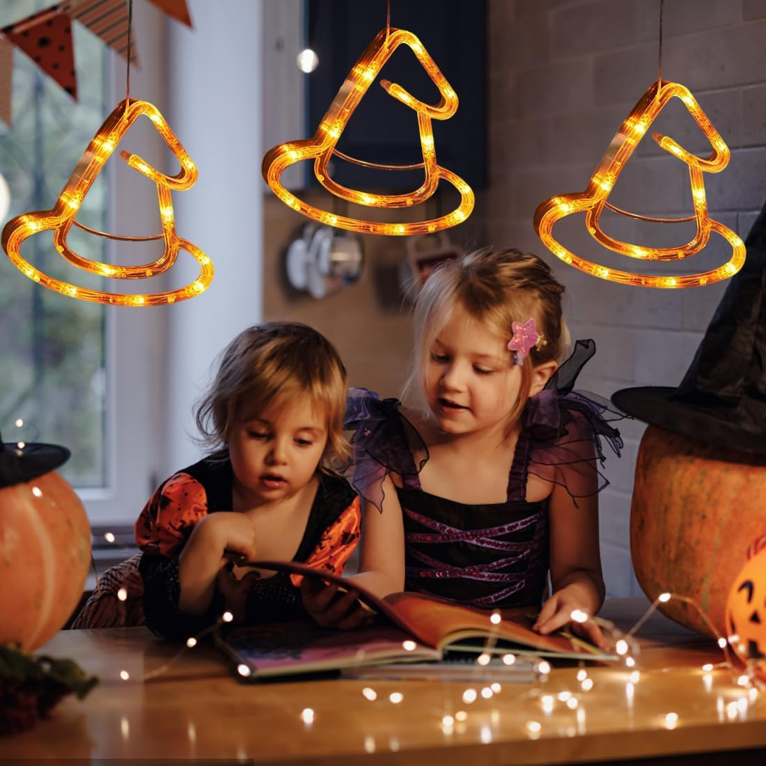 Tomedeks Halloween Decorative Fairy Lights, LED Halloween Decoration Indoor and Outdoor Use, Waterproof, Orange Hats Fairy Lights Battery