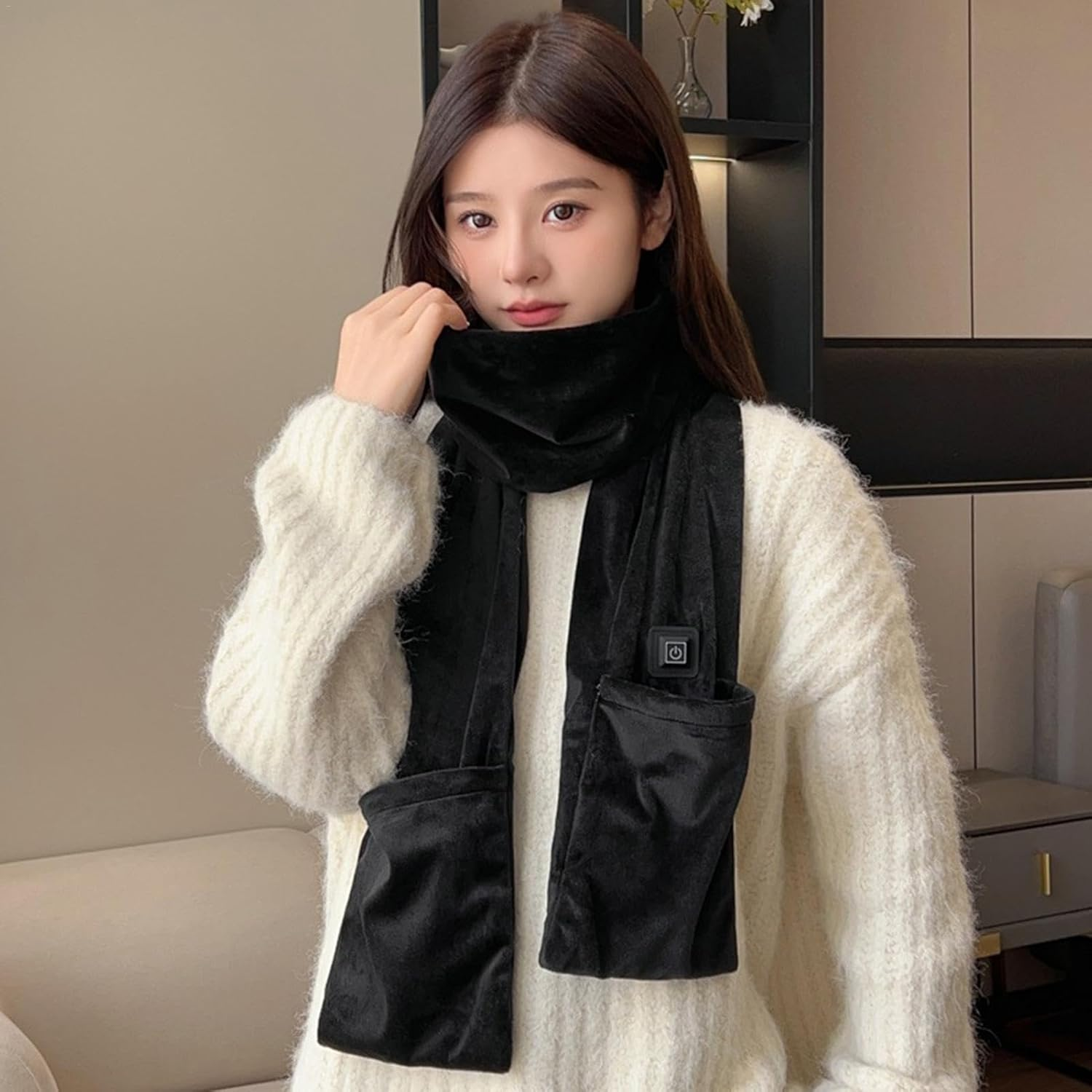 Qkbuza Heated Scarf for Women Men - 5V USB Heating Scarf,Winter Must Have Scarf, Electric Neck Heating Shawl Pad, Washable, USB Powered, 3 Temperature Settings for Mom Dad - Black image number 4