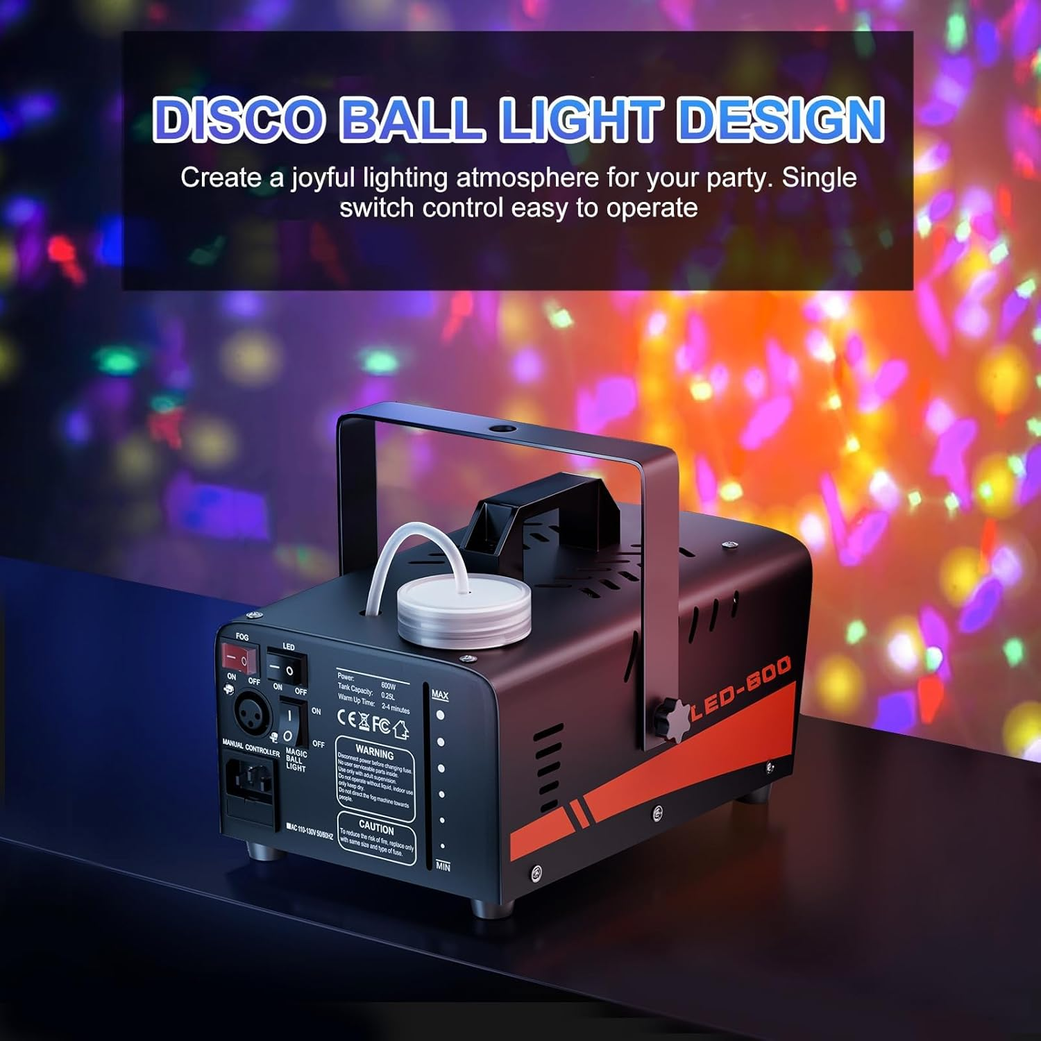 Smoke Machine, Fog Machine with Disco Ball Lights, 600W and 3000CFM with 13 Colorful LED Lights Effect, Wireless Remote Control, Suitable for Parties, Wedding, Halloween, and DJ Stage, Indoor image number 3