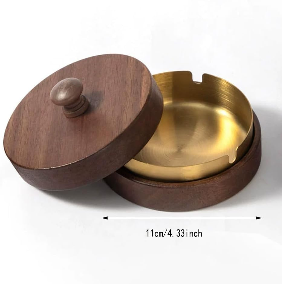 LMSNE Wooden Ashtray with Lid, Portable Ashtrays, Stainless Steel Liner Ash Tray for Indoor Outdoor Parties Balcony Office Home image number 3