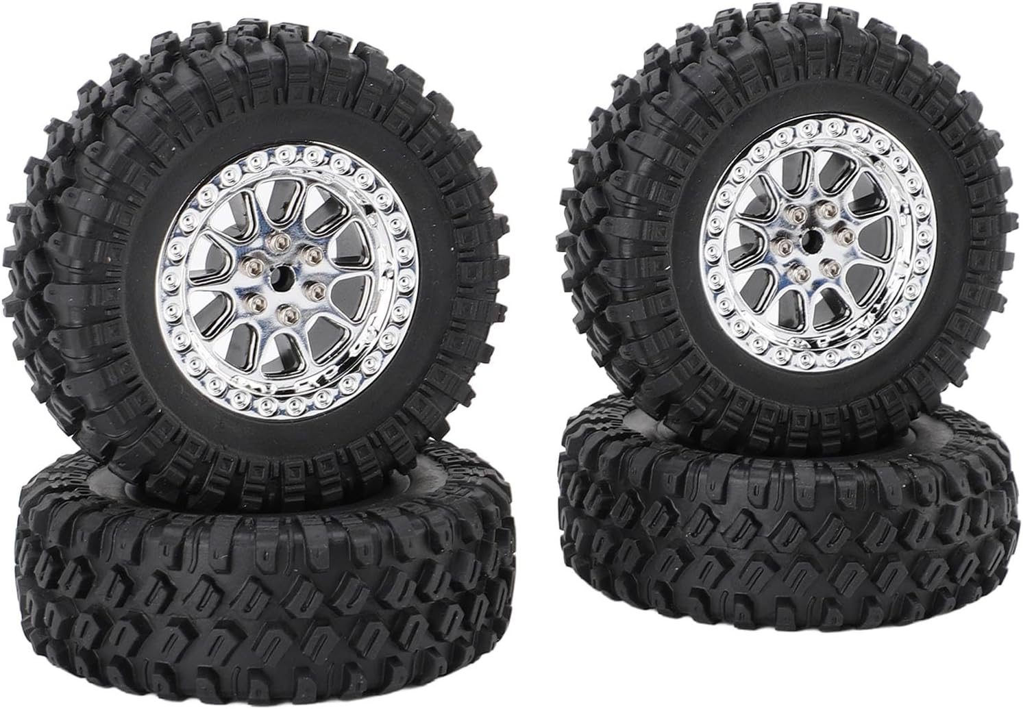 RC Truck Wheel Tires, Rubber Tires, Designed for MN82 and LC79 RC Cars. Stylish and Slick, Enhance Your Racing Experience with Ease of Use for Installation and Replacement (Silver)