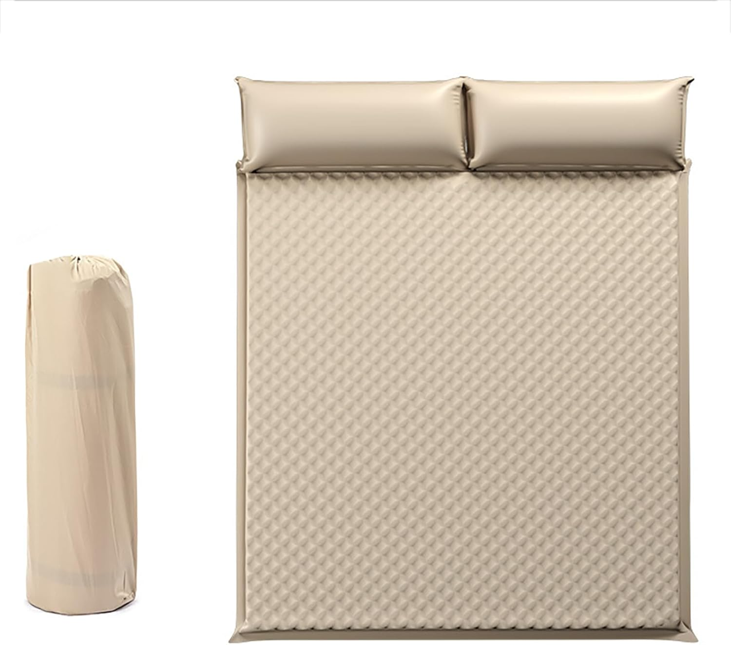 Double Sleeping Pad for Camping, 5CM Ultra-Thick Self Inflating Camping Pad with Pillow, Lightweight Camping Mattress Pad, Built-In Foot Pump, Portable Sleeping Mat for Hiking, Backpacking (Khaki) image number 2