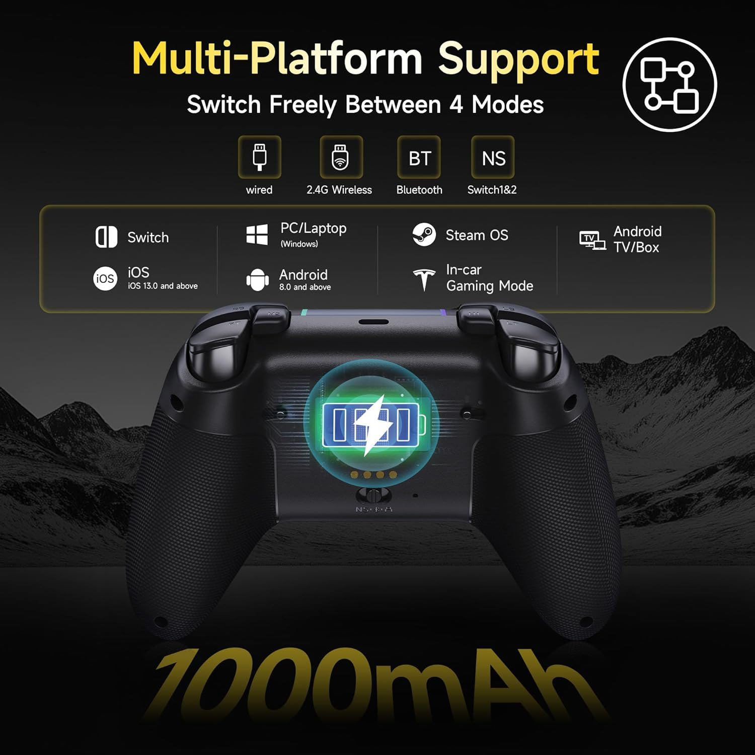 X05 Pro Wireless Controller PC &ndash; Ergonomic Skin-Like Grip, Silent Buttons, Dual Mode Vibration Triggers, Hall Joysticks with Drift-Free Accuracy, 2 Programmable Buttons, RGB Gaming Controller for Pc/Switch/Android/Ios, 20 Hours Battery (Black) image number 1