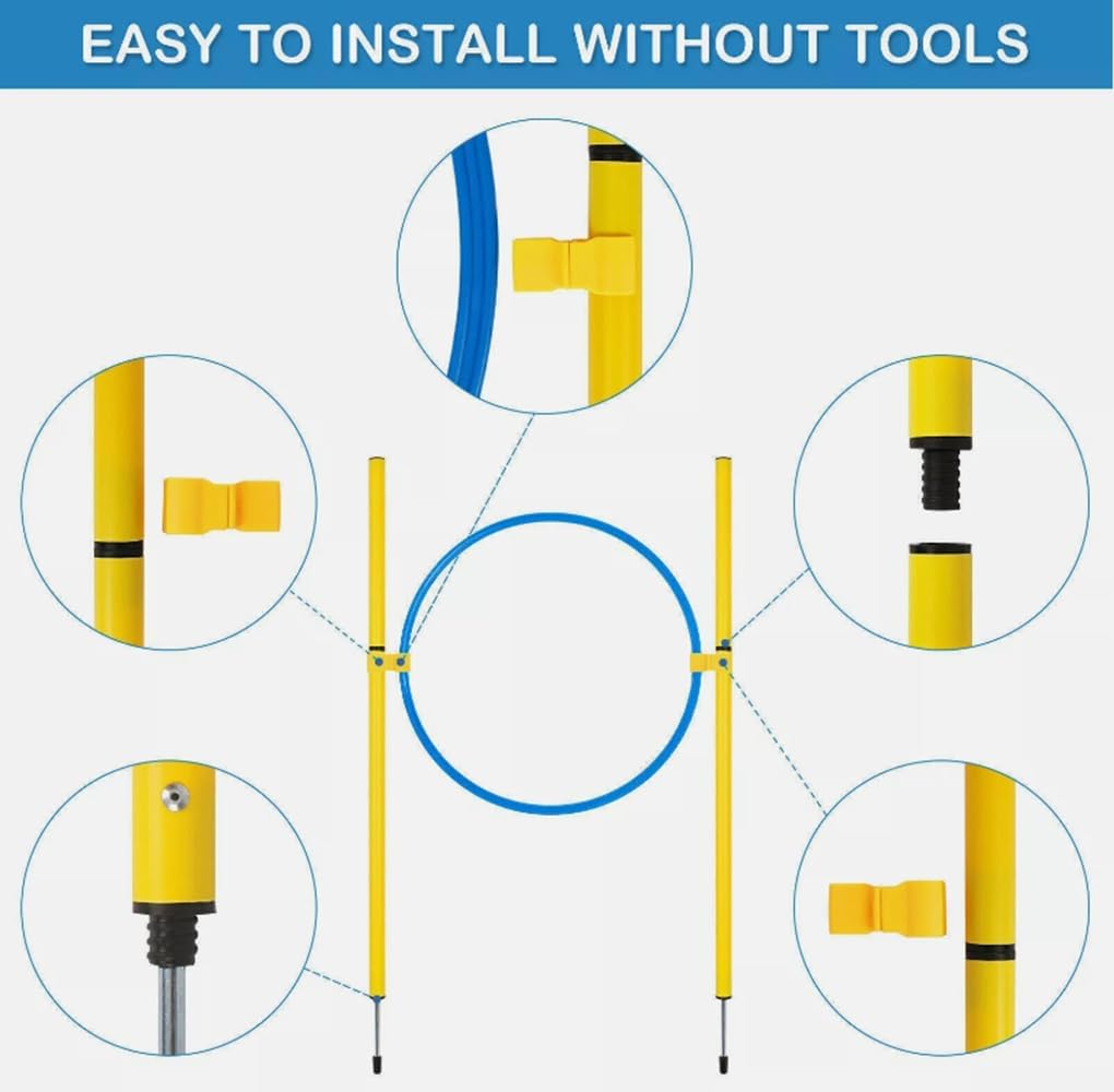 Dog Agility Training Equipment, Dog Obstacle Course Training Starter Kit Includes Tunnel, Weave Poles, Adjustable Hurdle, Jump Ring, Pause Box, Toys and Carrying Bag, Pet Outdoor Games image number 3
